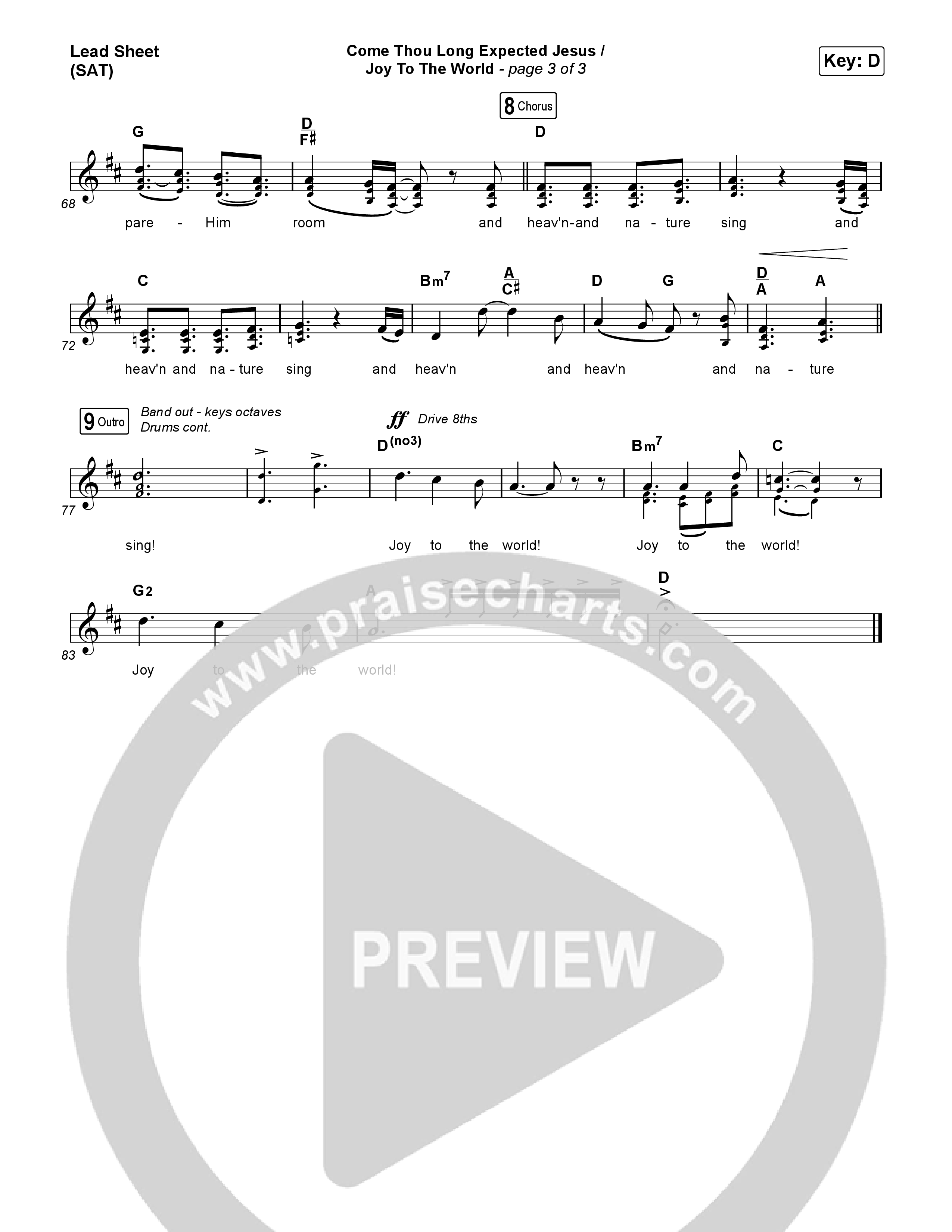 Come Thou Long Expected Jesus / Joy To The World (Choral/SATB) Lead Sheet (SAT) (Travis Cottrell / Cheryl Stark / Arr. Mason Brown)