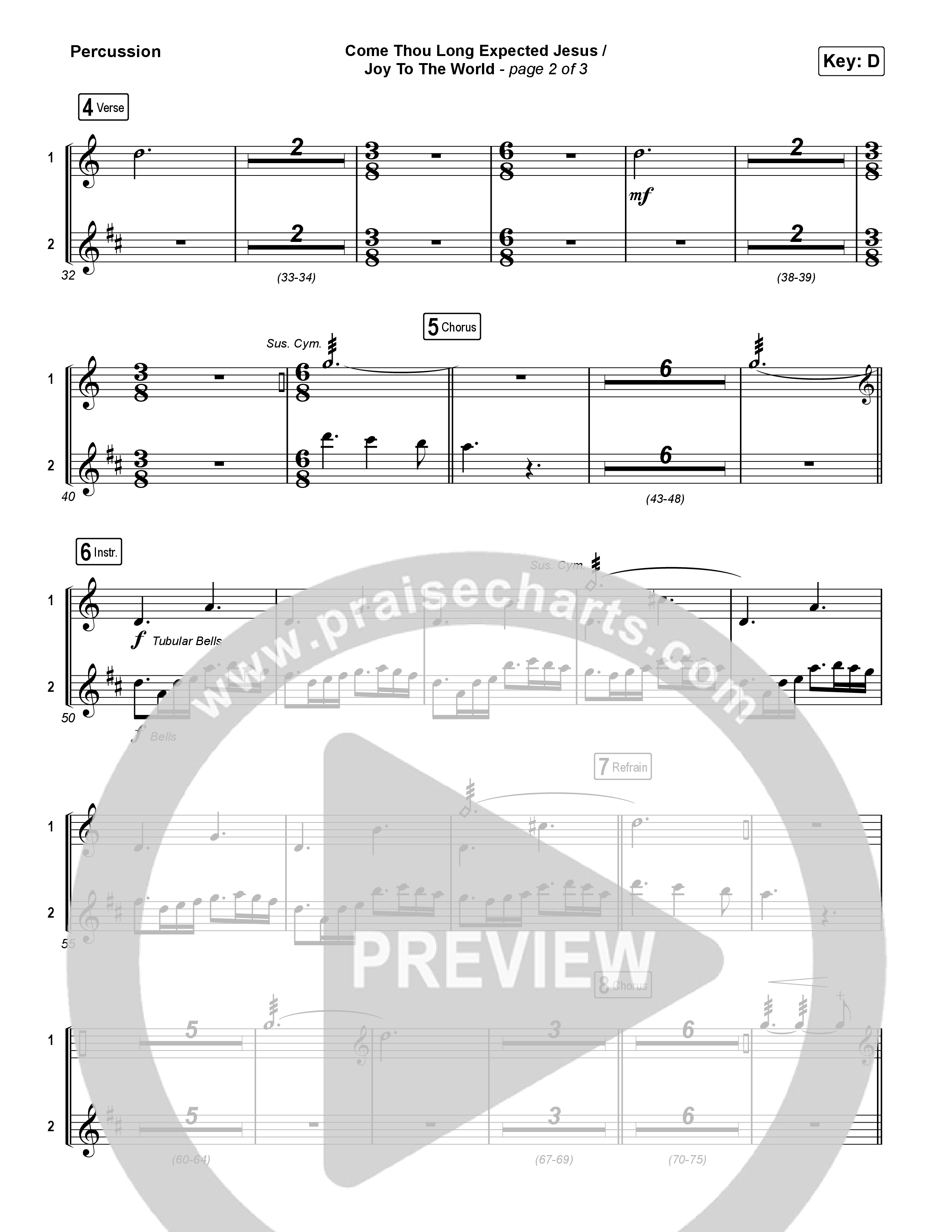 Come Thou Long Expected Jesus / Joy To The World (Choral/SATB) Percussion (Travis Cottrell / Cheryl Stark / Arr. Mason Brown)