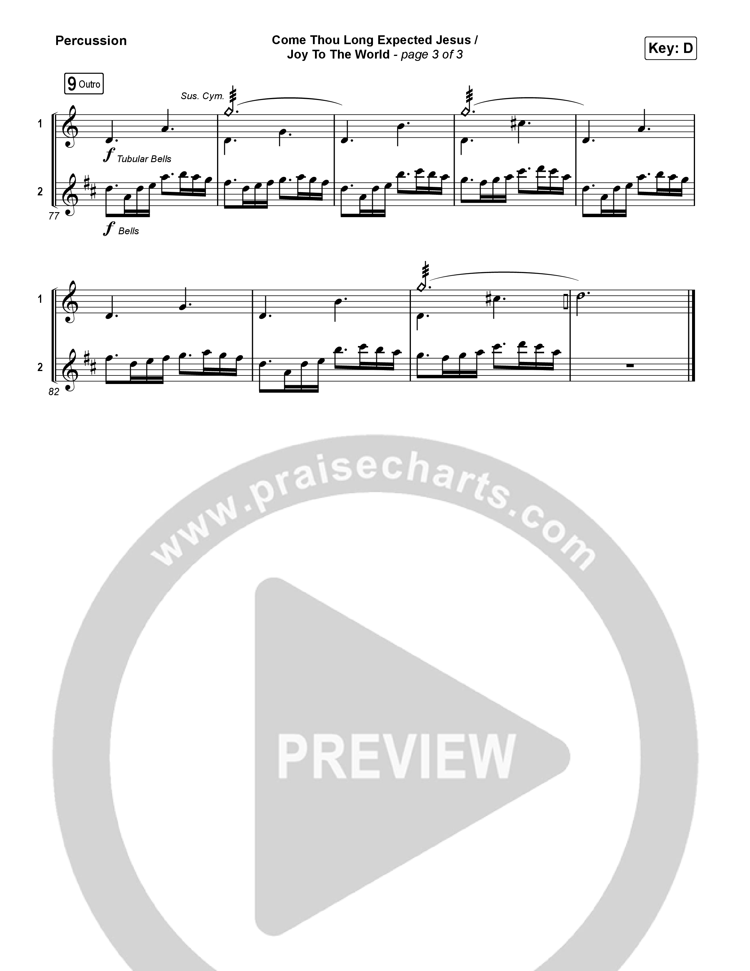 Come Thou Long Expected Jesus / Joy To The World (Choral/SATB) Percussion (Travis Cottrell / Cheryl Stark / Arr. Mason Brown)