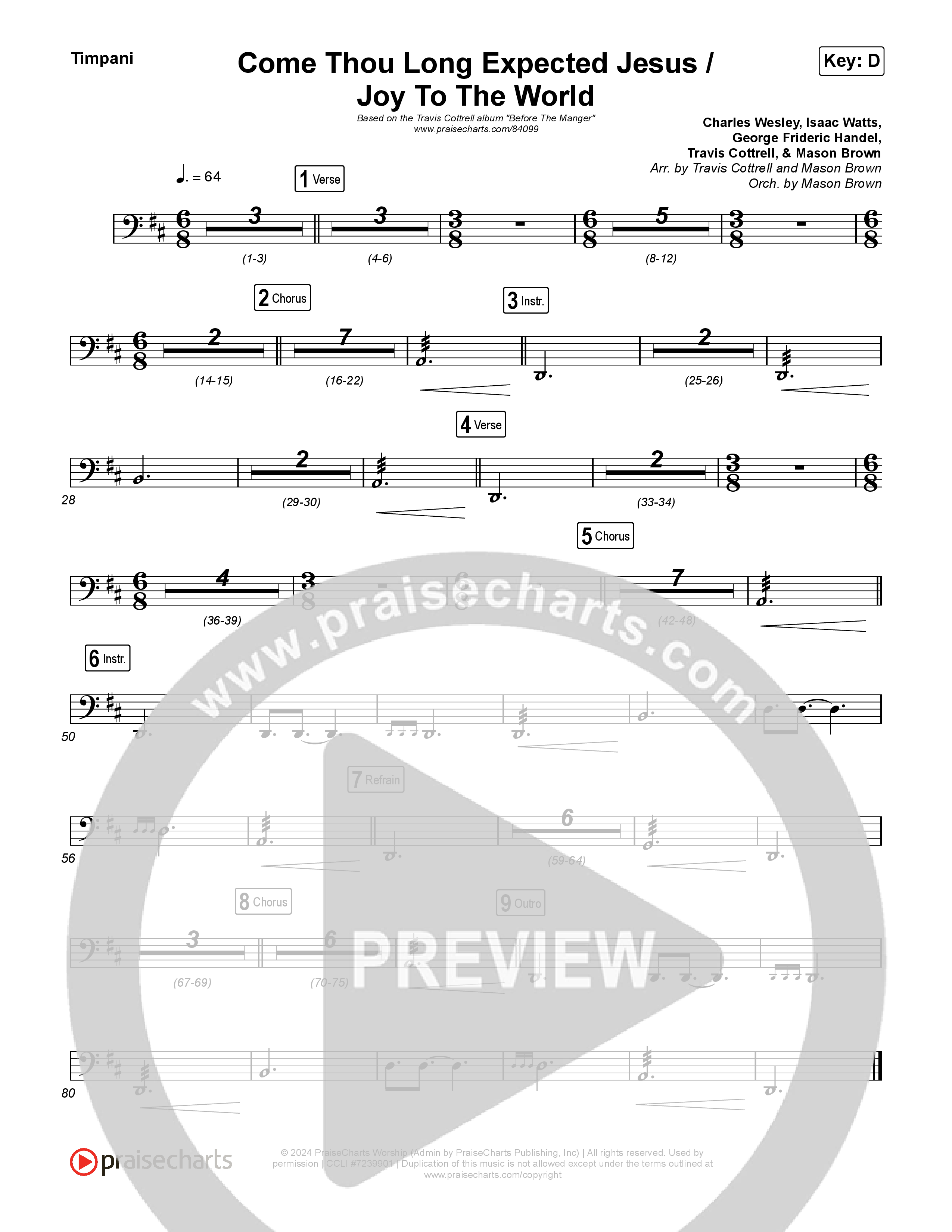 Come Thou Long Expected Jesus / Joy To The World (Choral/SATB) Timpani (Travis Cottrell / Cheryl Stark / Arr. Mason Brown)