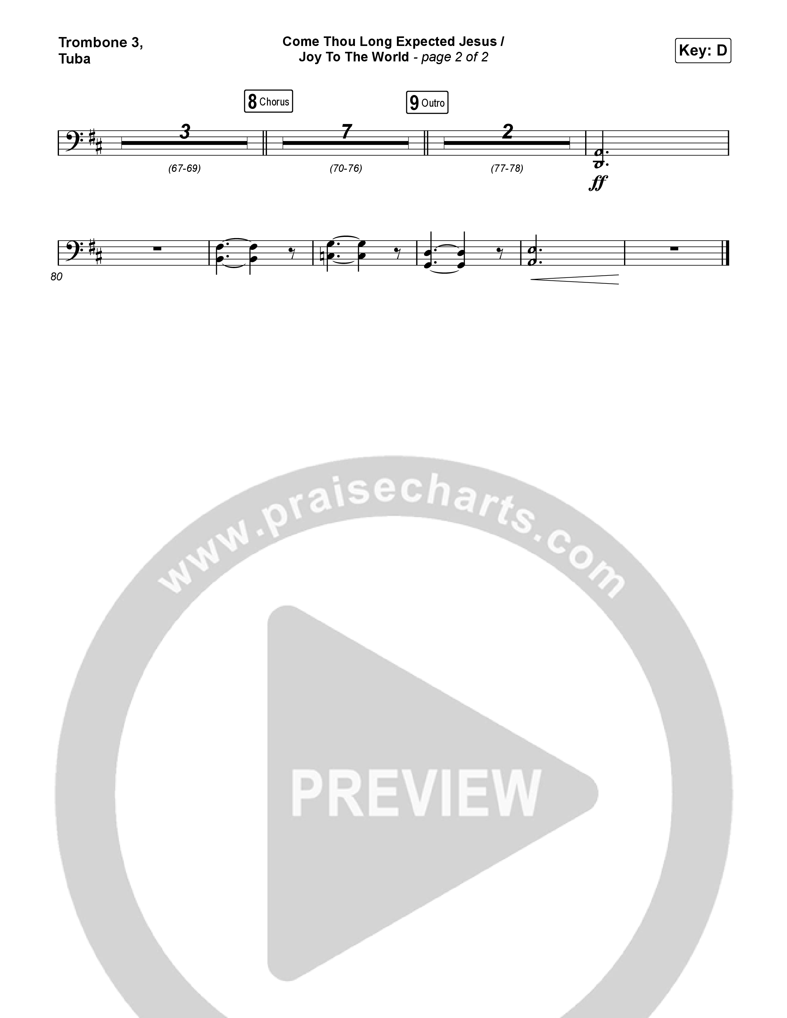 Come Thou Long Expected Jesus / Joy To The World (Choral/SATB) Trombone 3/Tuba (Travis Cottrell / Cheryl Stark / Arr. Mason Brown)