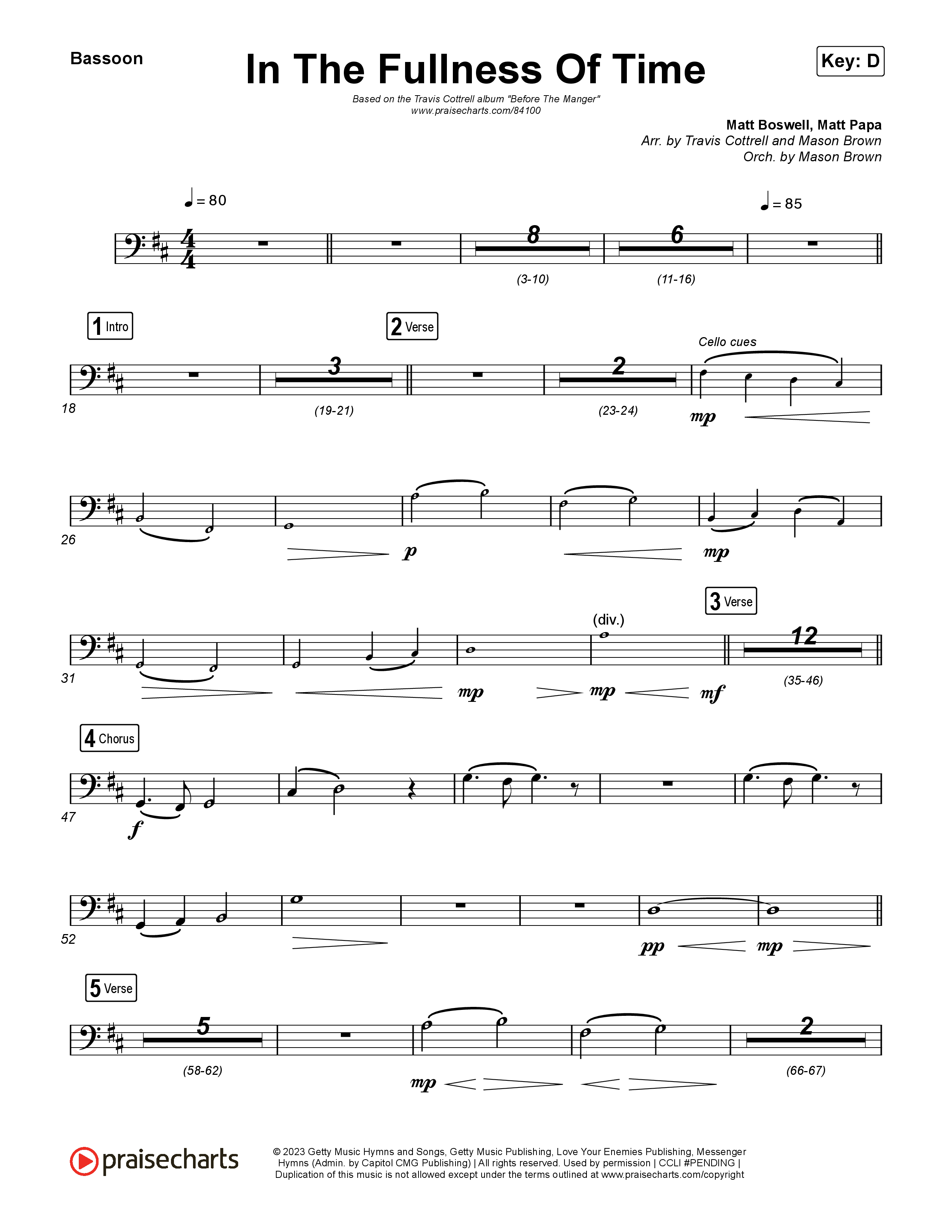 In The Fullness Of Time (Choral/SATB) Bassoon (Travis Cottrell / Arr. Mason Brown)