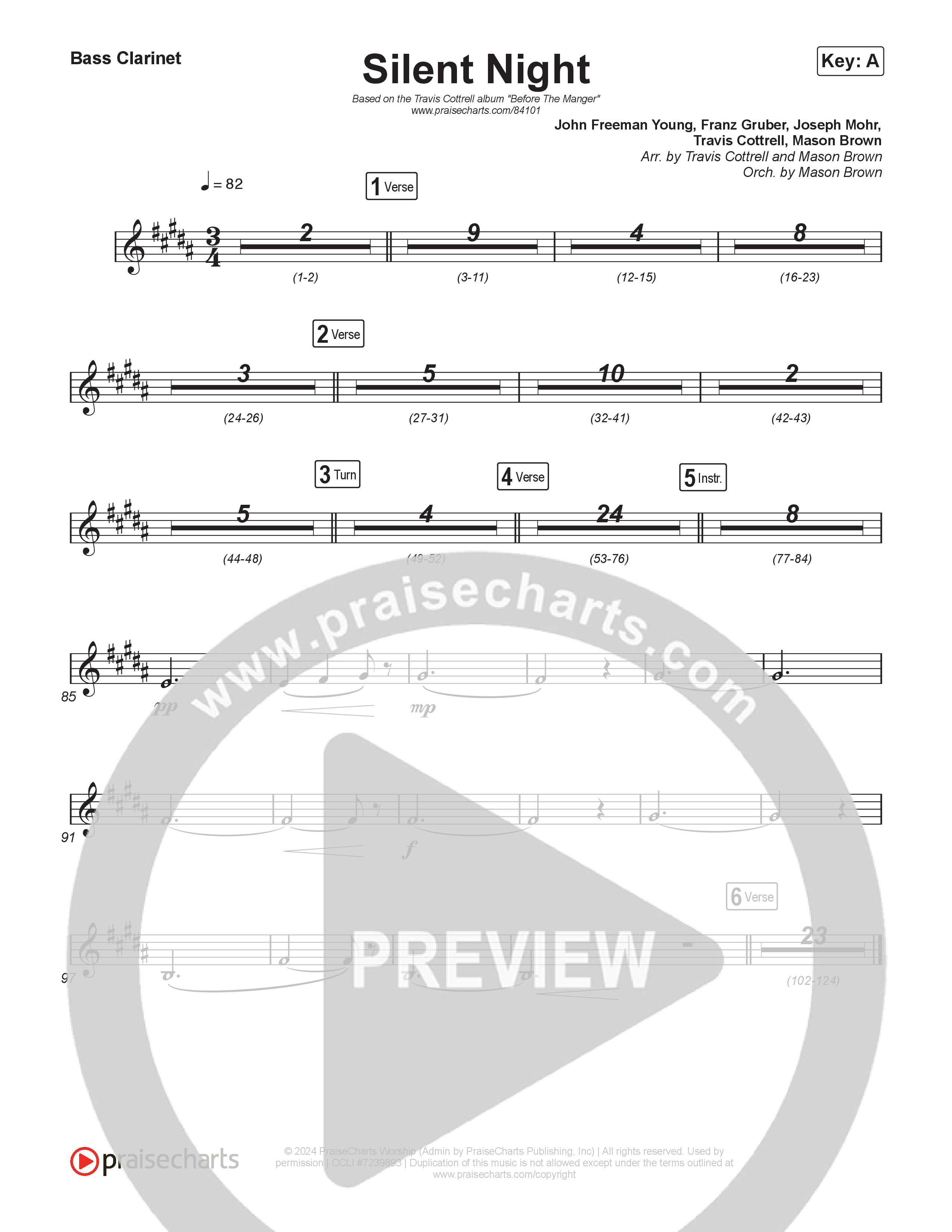 Silent Night (Choral/SATB) Bass Clarinet (Brooke Voland / Arr. Travis Cottrell / Orch. Mason Brown)