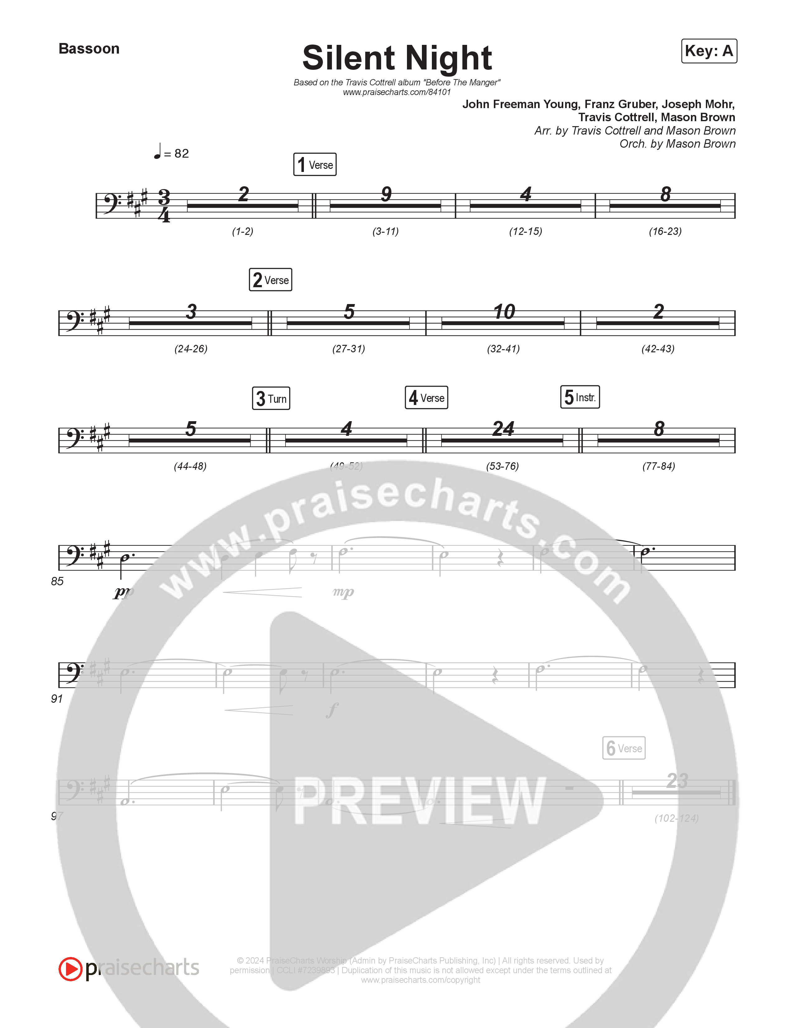 Silent Night (Choral/SATB) Bassoon (Brooke Voland / Arr. Travis Cottrell / Orch. Mason Brown)