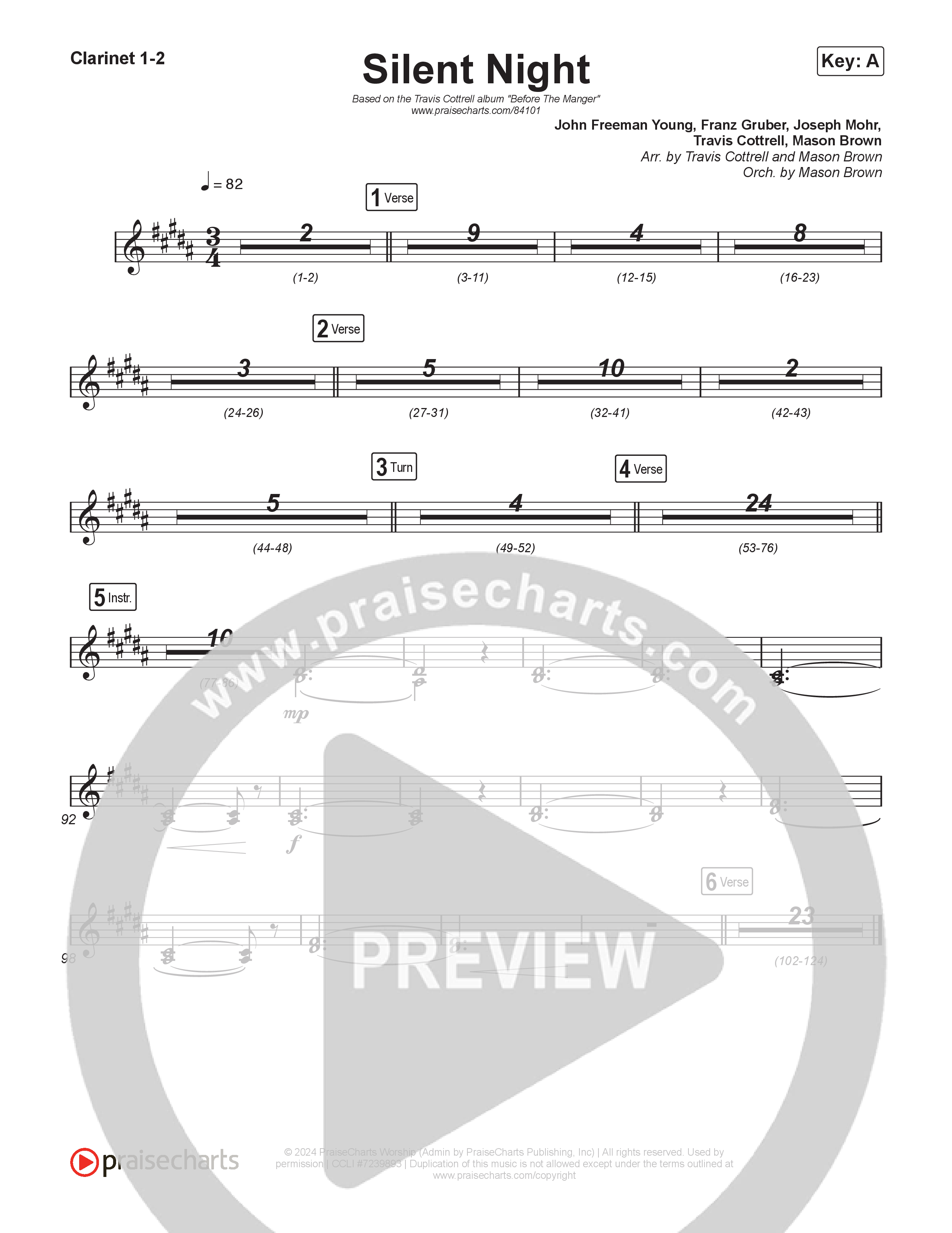 Silent Night (Choral/SATB) Clarinet 1,2 (Brooke Voland / Arr. Travis Cottrell / Orch. Mason Brown)