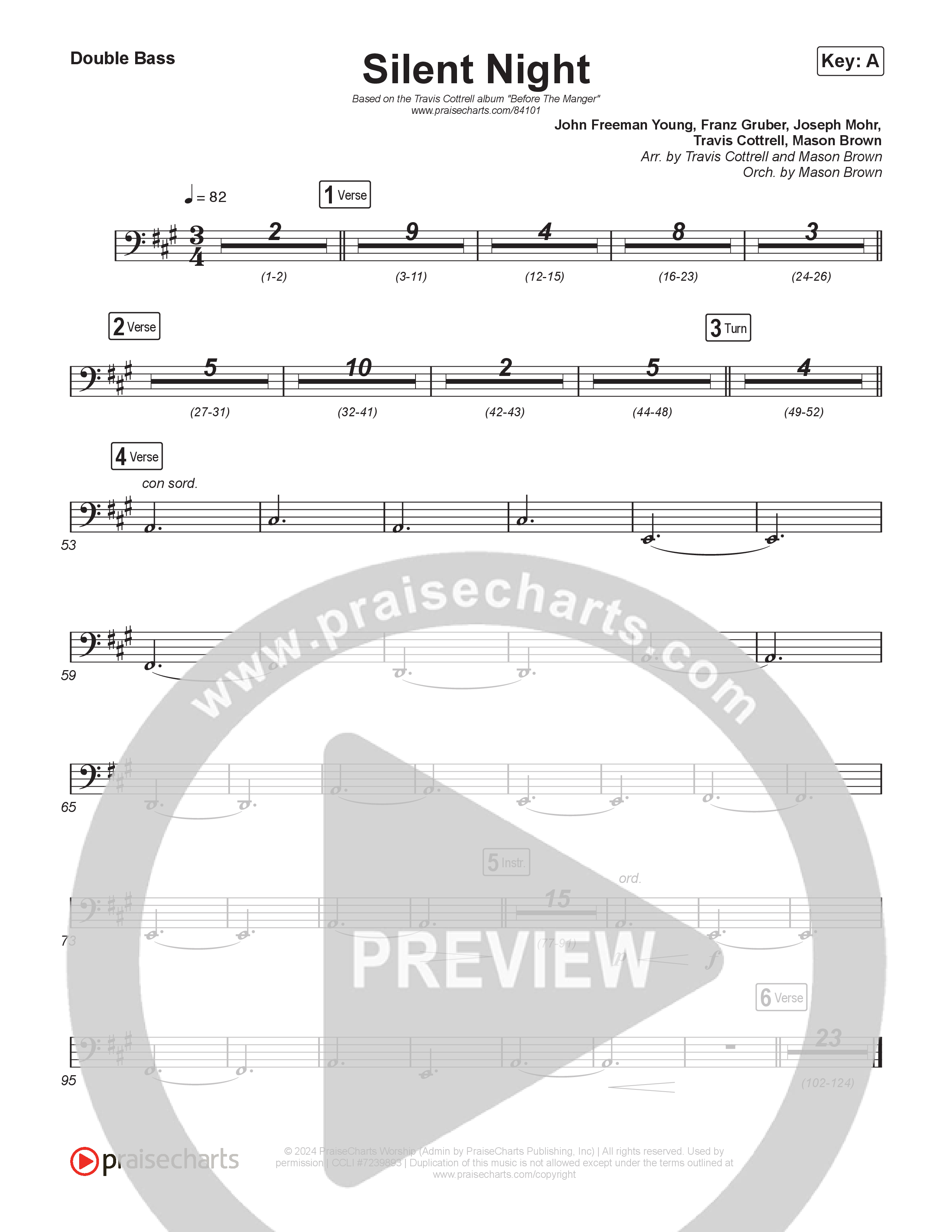 Silent Night (Choral/SATB) String Bass (Brooke Voland / Arr. Travis Cottrell / Orch. Mason Brown)