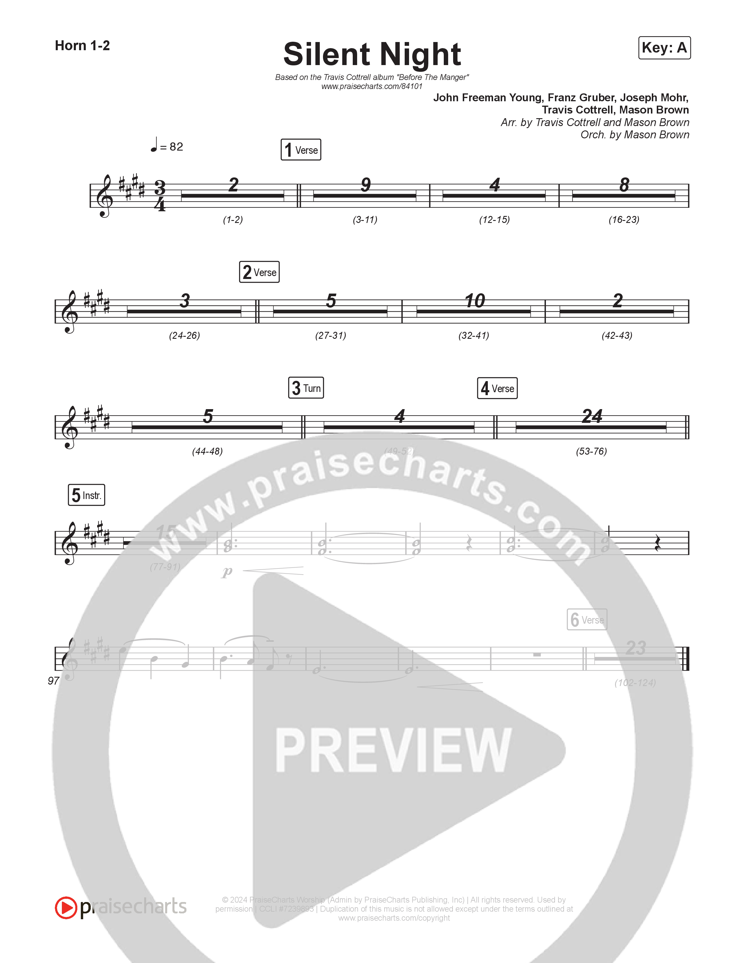 Silent Night (Choral/SATB) French Horn 1,2 (Brooke Voland / Arr. Travis Cottrell / Orch. Mason Brown)