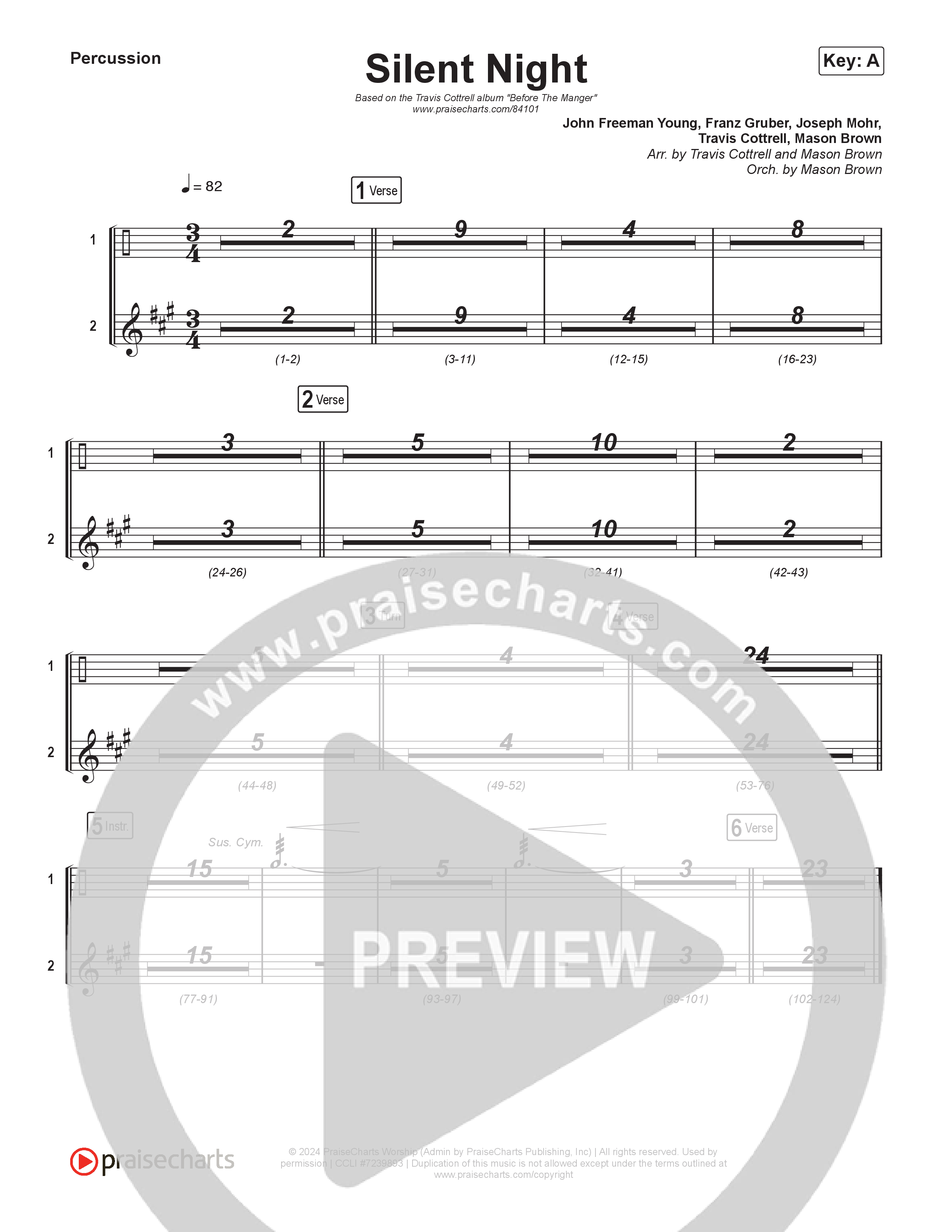 Silent Night (Choral/SATB) Percussion (Brooke Voland / Arr. Travis Cottrell / Orch. Mason Brown)