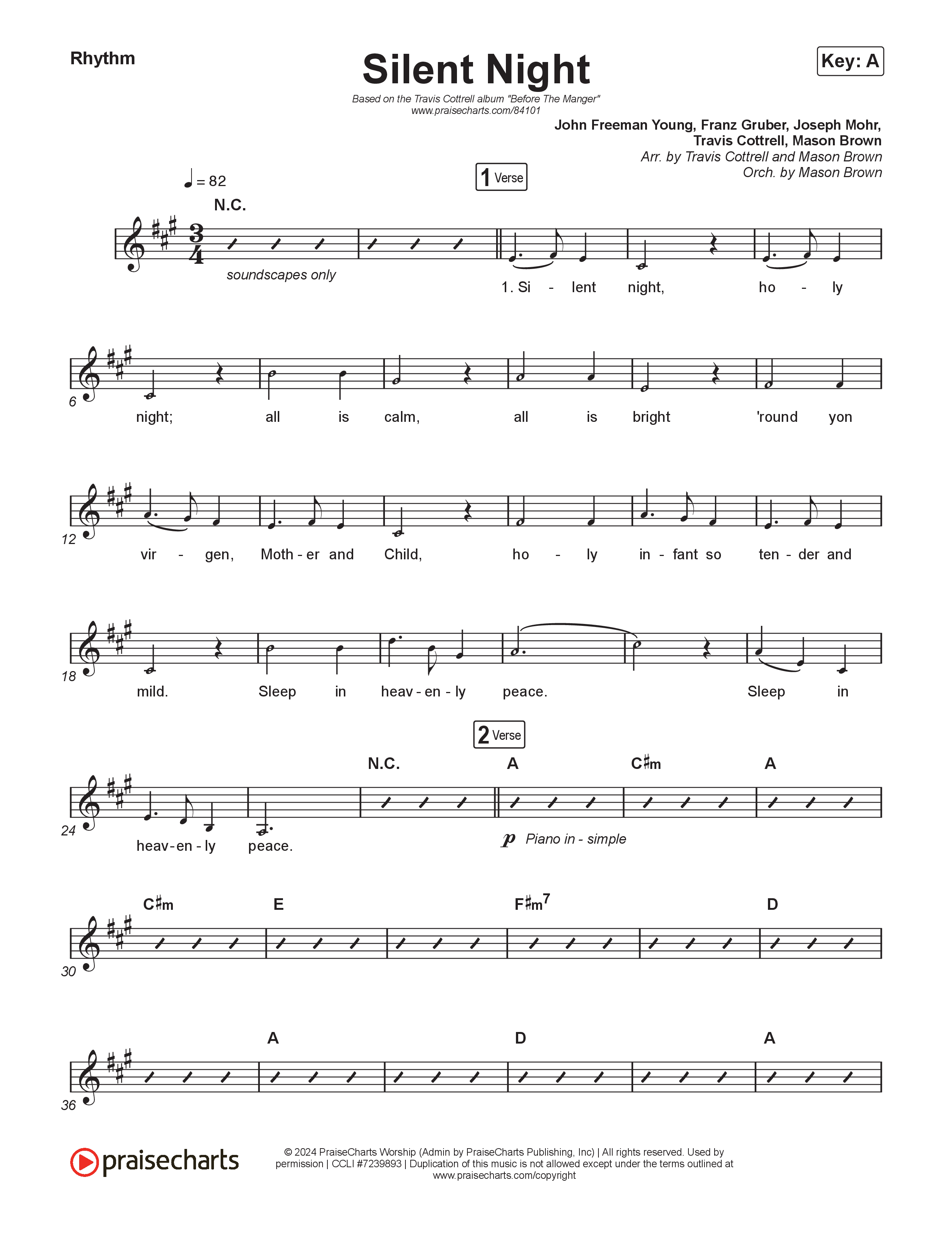 Silent Night (Choral/SATB) Rhythm Chart (Brooke Voland / Arr. Travis Cottrell / Orch. Mason Brown)