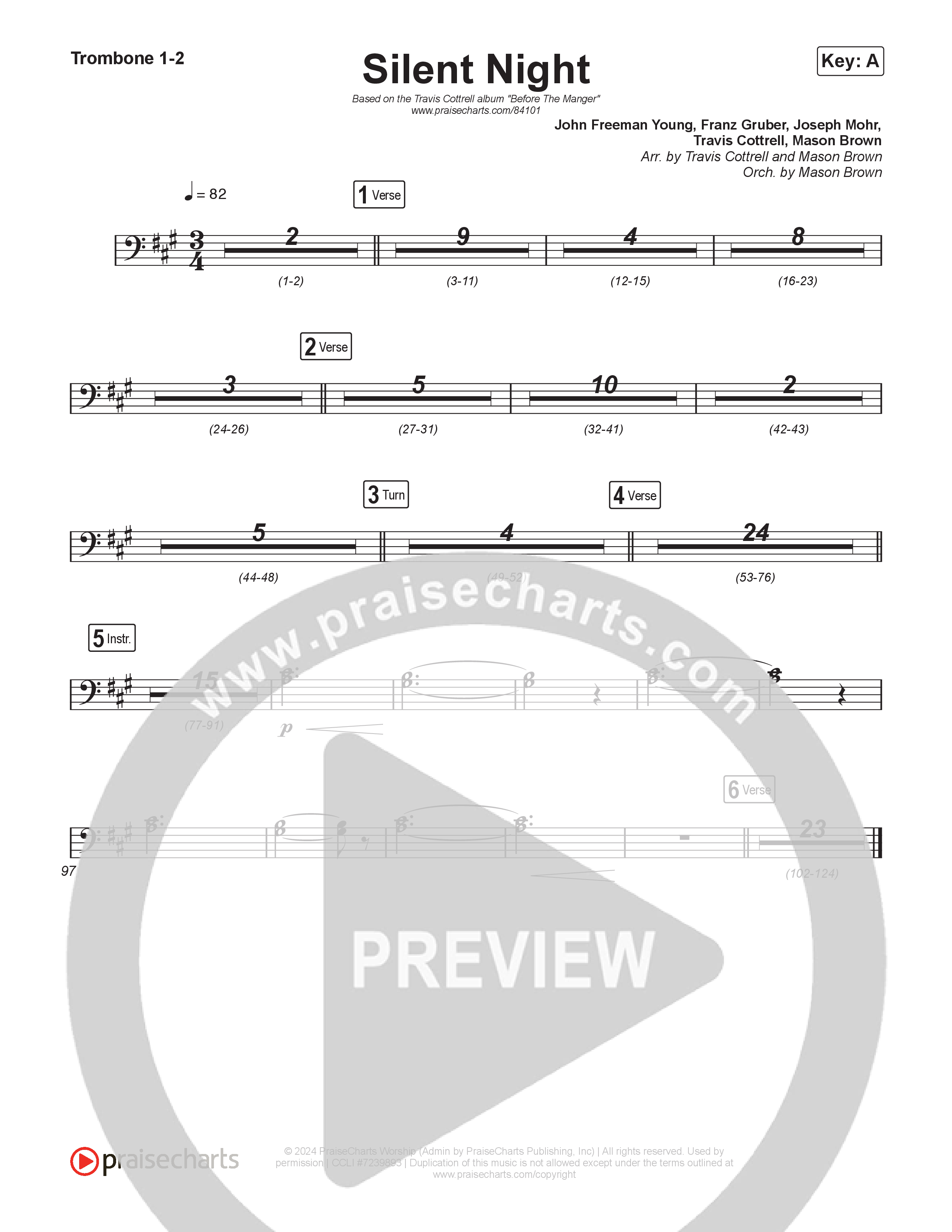 Silent Night (Choral/SATB) Trombone 1,2 (Brooke Voland / Arr. Travis Cottrell / Orch. Mason Brown)