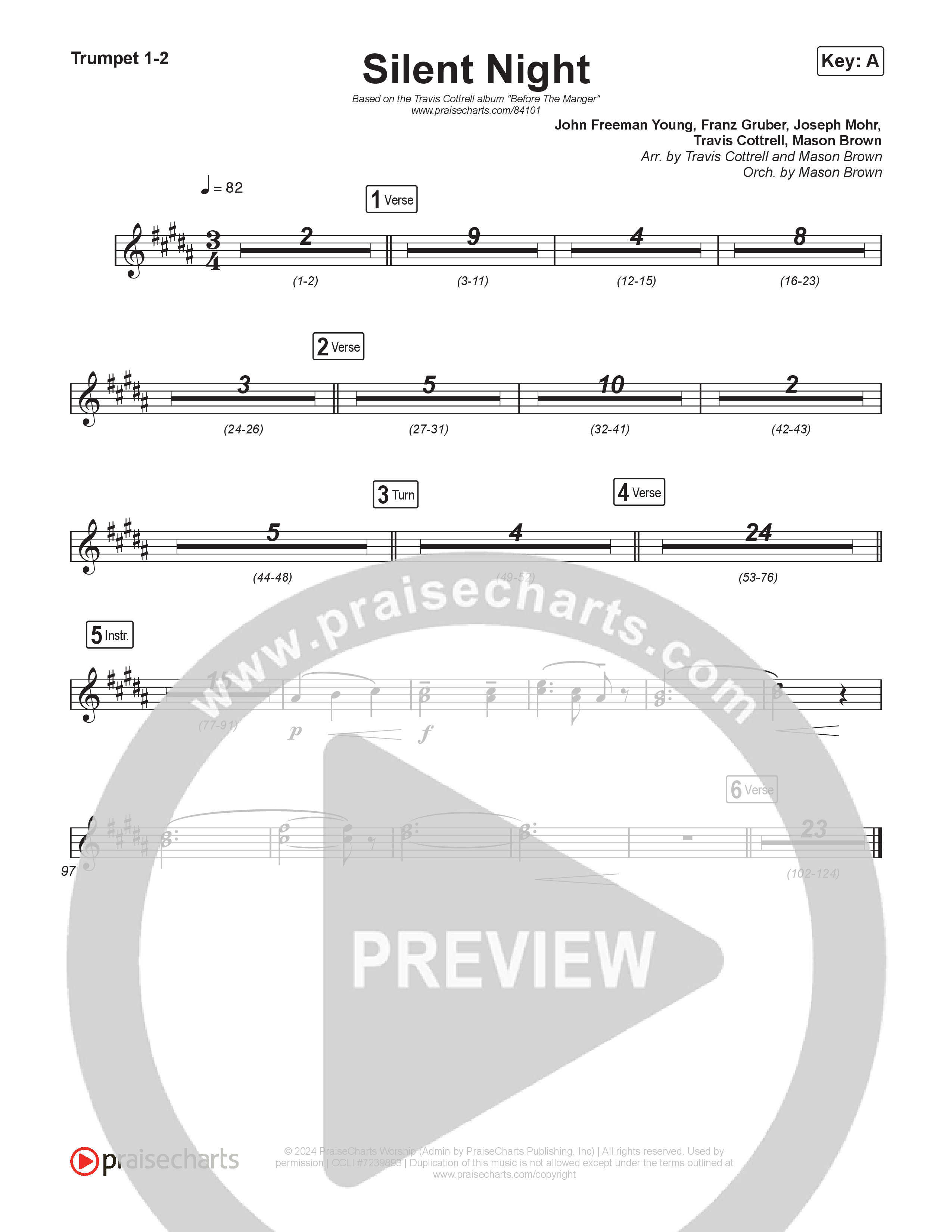 Silent Night (Choral/SATB) Trumpet 1,2 (Brooke Voland / Arr. Travis Cottrell / Orch. Mason Brown)
