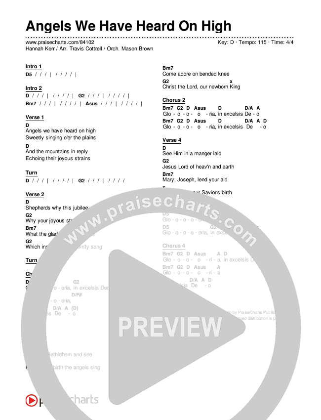 Angels We Have Heard On High (Choral/SATB) Chords & Lyrics (Hannah Kerr / Arr. Travis Cottrell / Orch. Mason Brown)