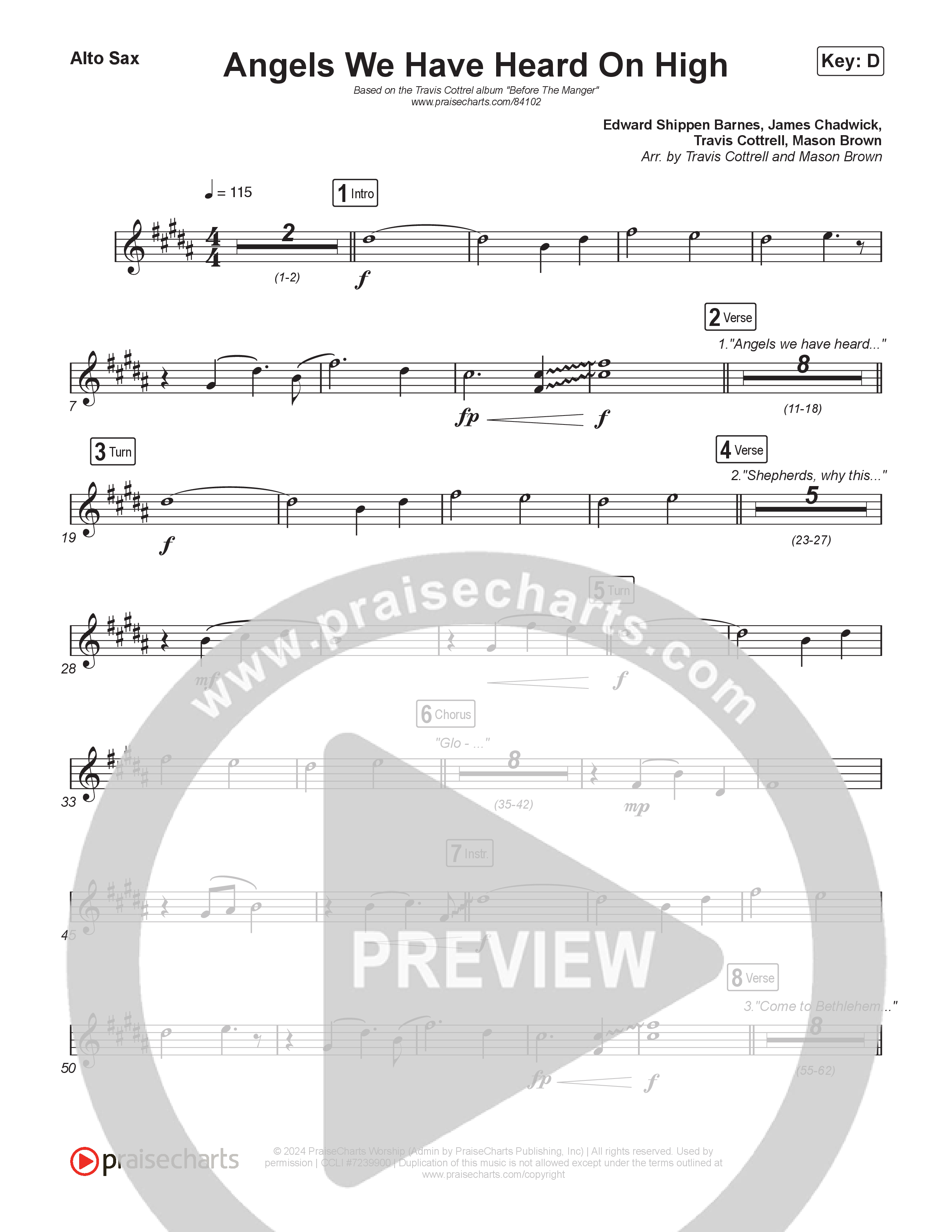 Angels We Have Heard On High (Choral/SATB) Alto Sax (Hannah Kerr / Arr. Travis Cottrell / Orch. Mason Brown)