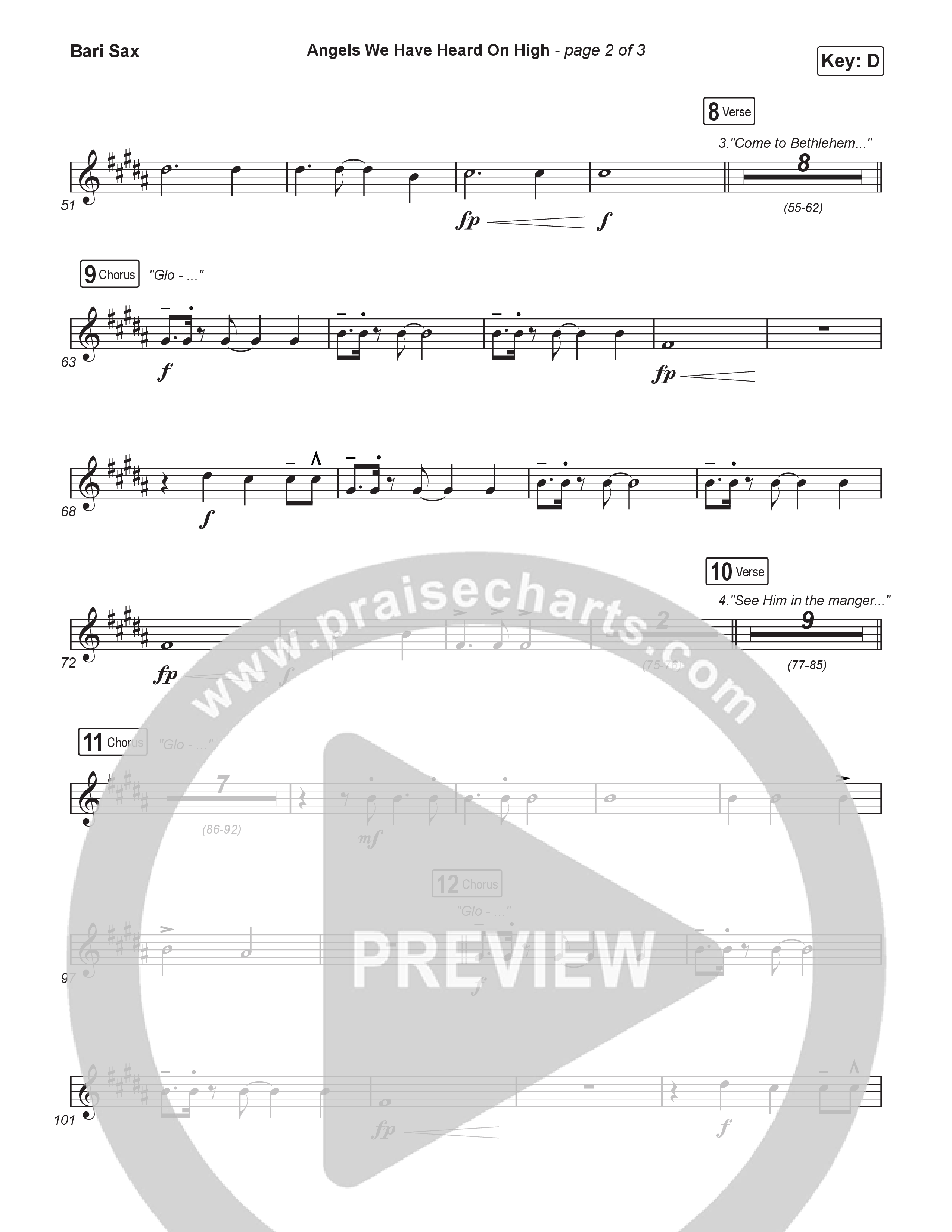 Angels We Have Heard On High (Choral/SATB) Bari Sax (Hannah Kerr / Arr. Travis Cottrell / Orch. Mason Brown)