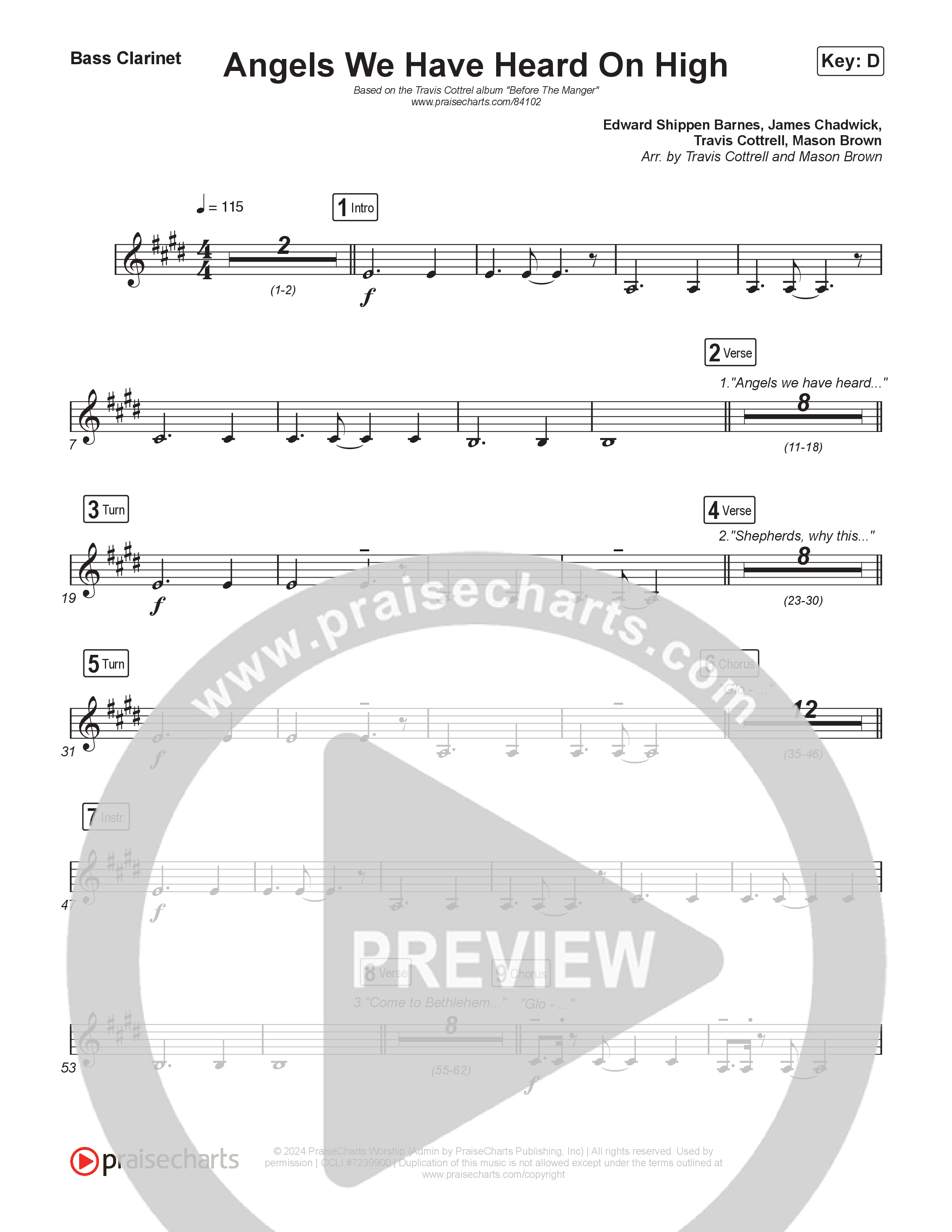 Angels We Have Heard On High (Choral/SATB) Bass Clarinet (Hannah Kerr / Arr. Travis Cottrell / Orch. Mason Brown)