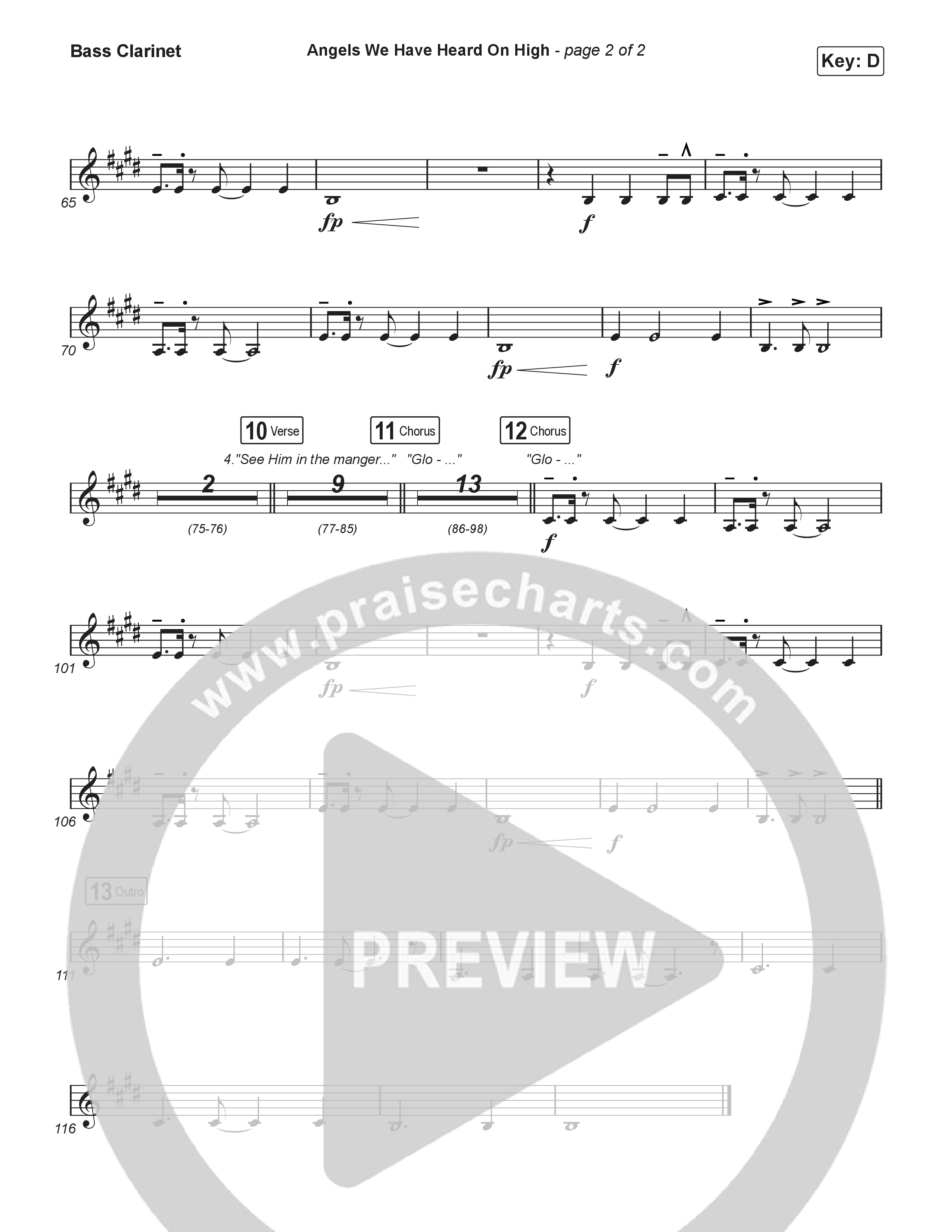 Angels We Have Heard On High (Choral/SATB) Bass Clarinet (Hannah Kerr / Arr. Travis Cottrell / Orch. Mason Brown)