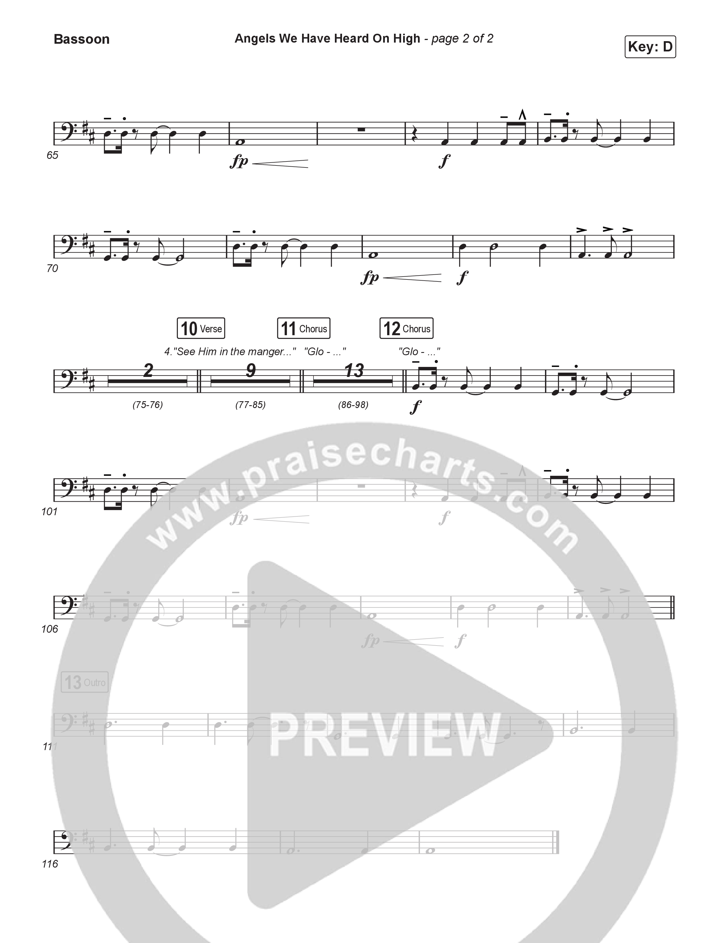 Angels We Have Heard On High (Choral/SATB) Bassoon (Hannah Kerr / Arr. Travis Cottrell / Orch. Mason Brown)