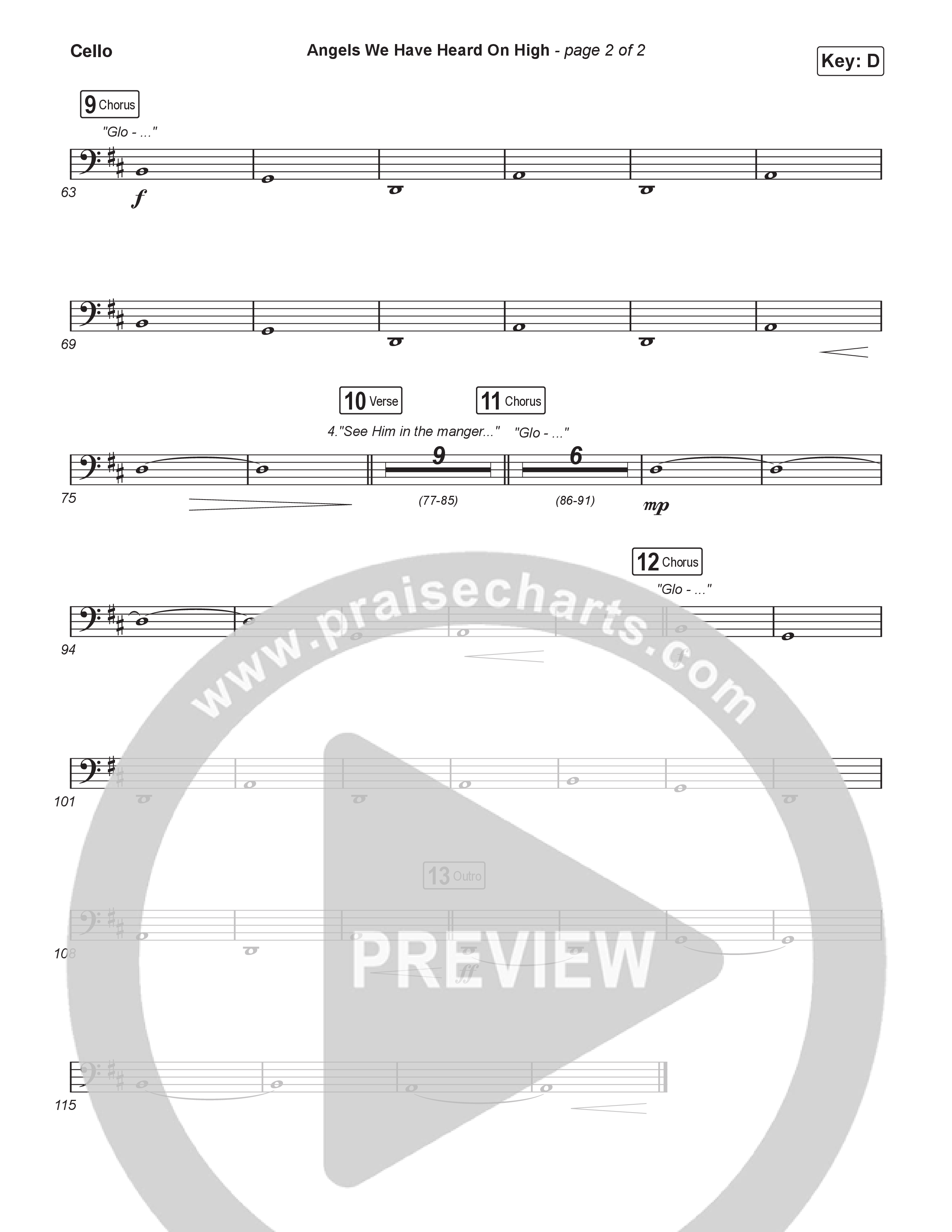 Angels We Have Heard On High (Choral/SATB) Cello (Hannah Kerr / Arr. Travis Cottrell / Orch. Mason Brown)