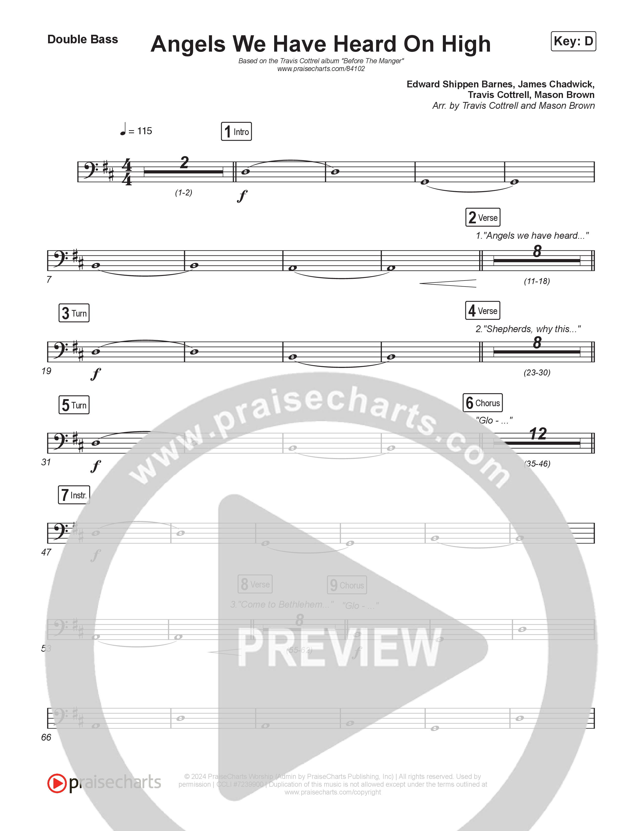 Angels We Have Heard On High (Choral/SATB) String Bass (Hannah Kerr / Arr. Travis Cottrell / Orch. Mason Brown)