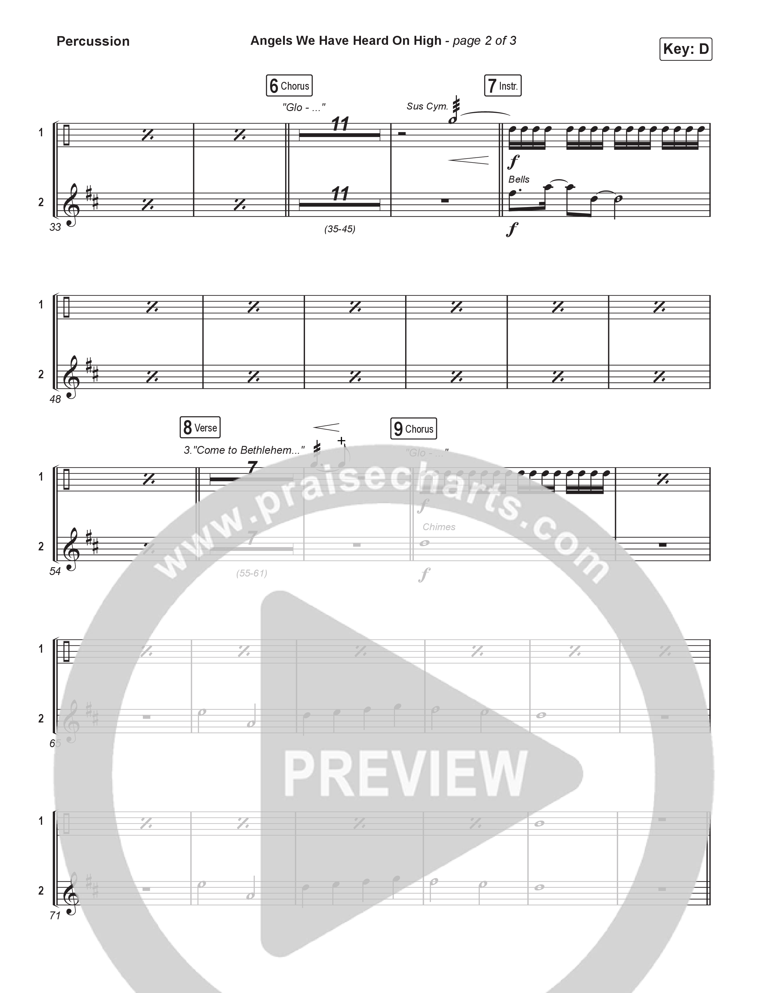 Angels We Have Heard On High (Choral/SATB) Percussion (Hannah Kerr / Arr. Travis Cottrell / Orch. Mason Brown)