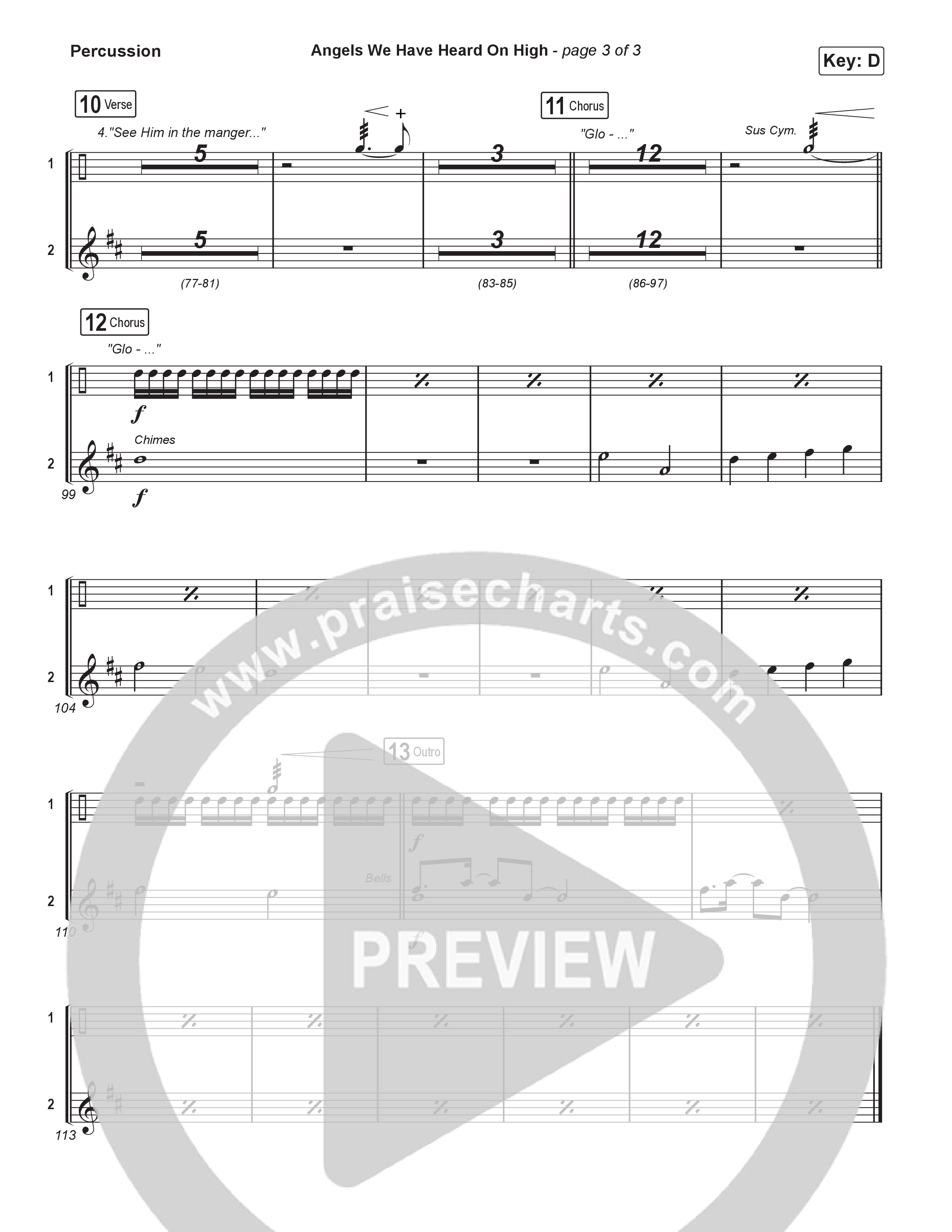 Angels We Have Heard On High (Choral/SATB) Percussion (Hannah Kerr / Arr. Travis Cottrell / Orch. Mason Brown)