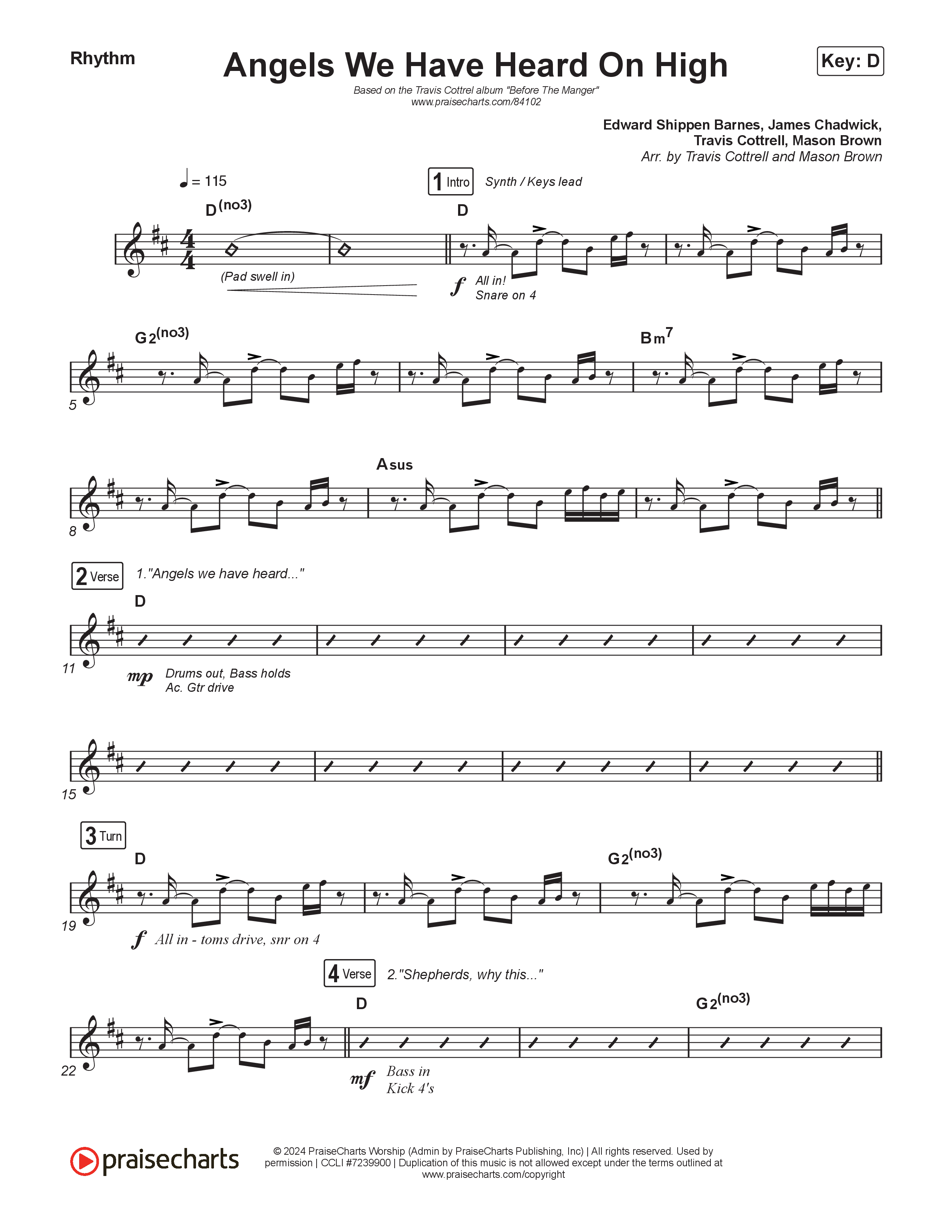 Angels We Have Heard On High (Choral/SATB) Rhythm Pack (Hannah Kerr / Arr. Travis Cottrell / Orch. Mason Brown)