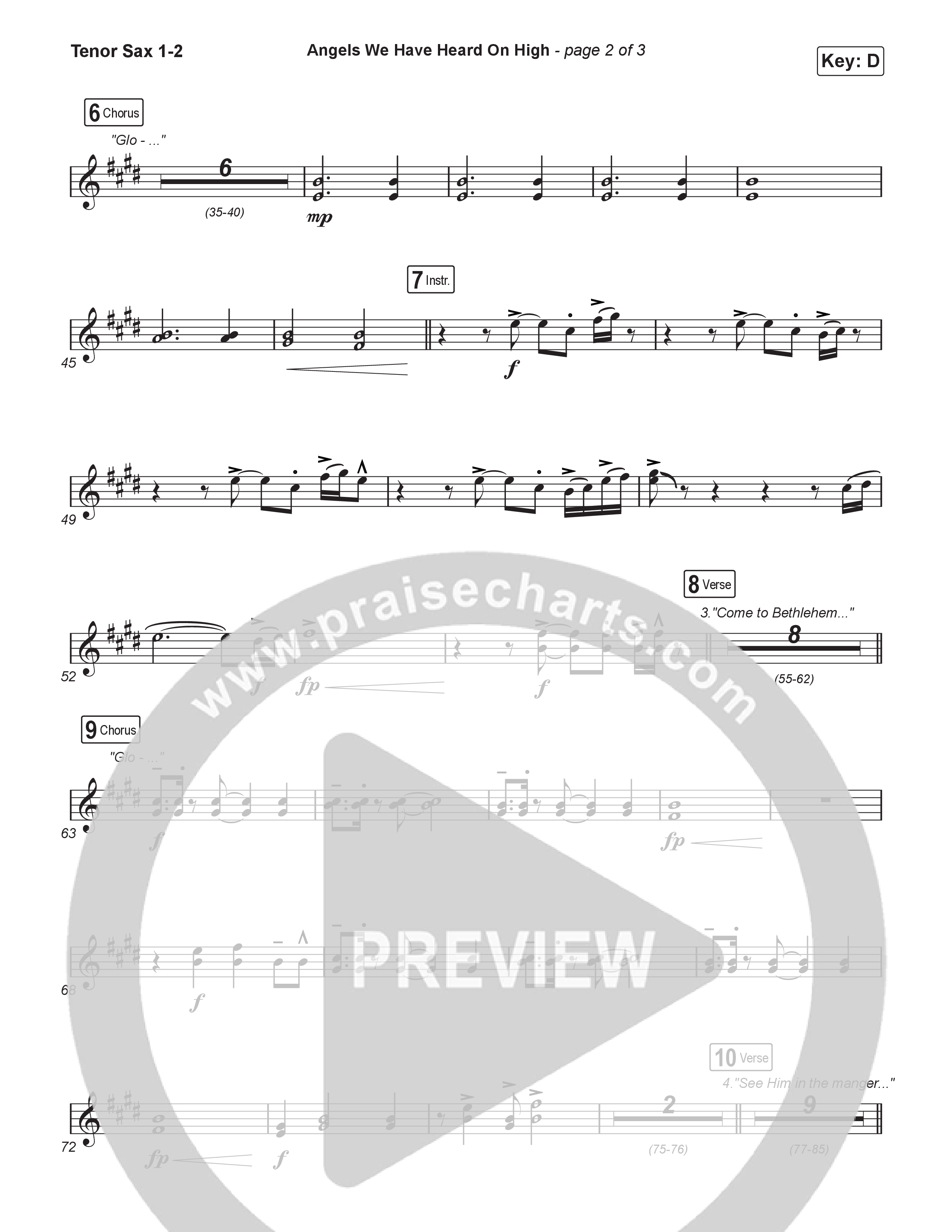 Angels We Have Heard On High (Choral/SATB) Tenor Sax 1,2 (Hannah Kerr / Arr. Travis Cottrell / Orch. Mason Brown)