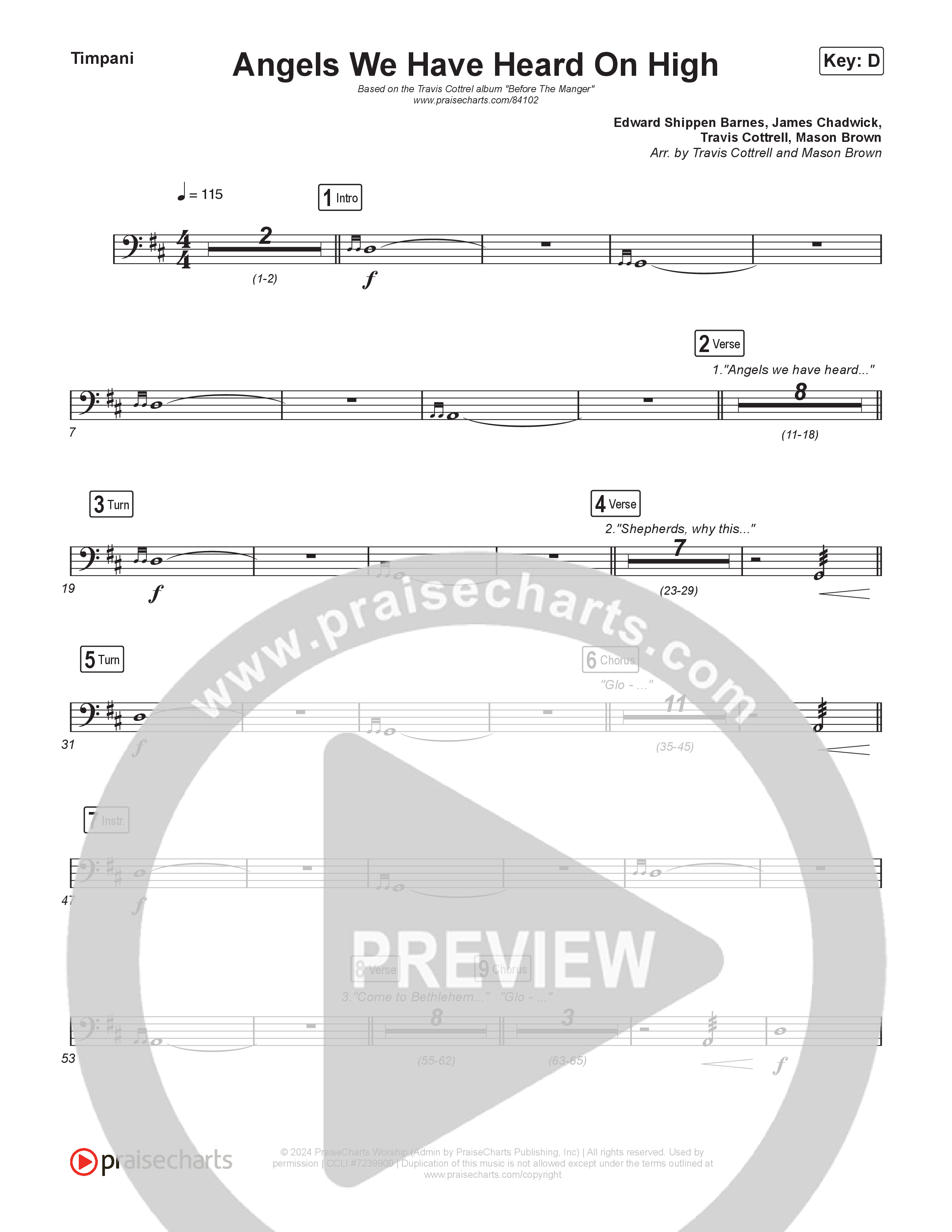 Angels We Have Heard On High (Choral/SATB) Timpani (Hannah Kerr / Arr. Travis Cottrell / Orch. Mason Brown)