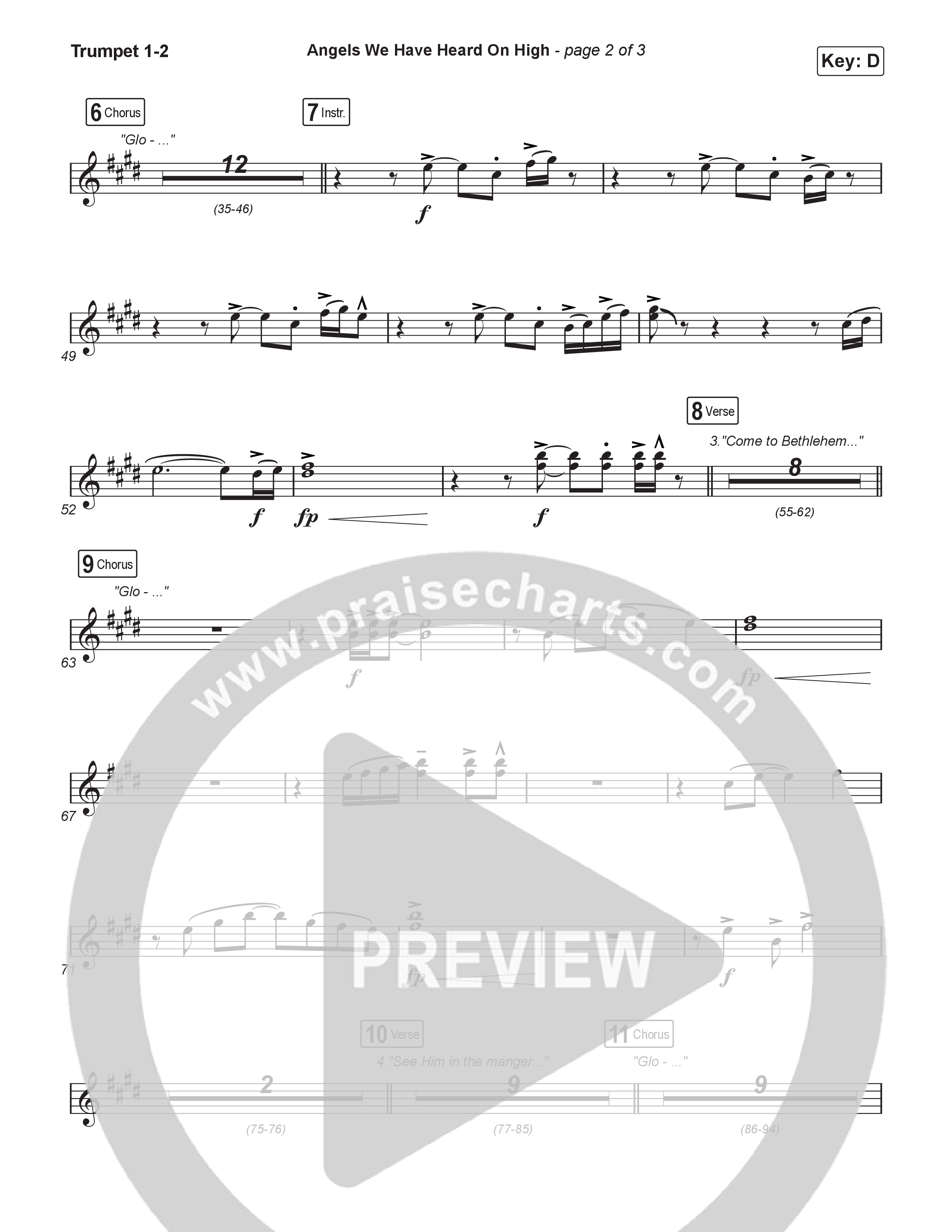Angels We Have Heard On High (Choral/SATB) Trumpet 1,2 (Hannah Kerr / Arr. Travis Cottrell / Orch. Mason Brown)