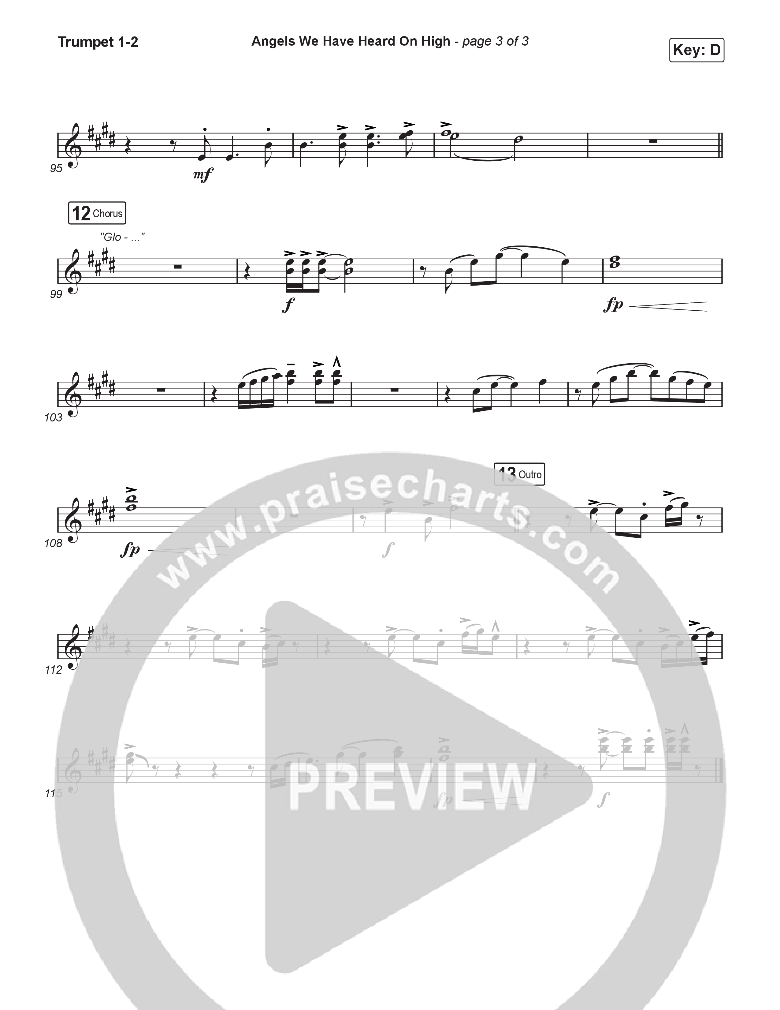 Angels We Have Heard On High (Choral/SATB) Trumpet 1,2 (Hannah Kerr / Arr. Travis Cottrell / Orch. Mason Brown)