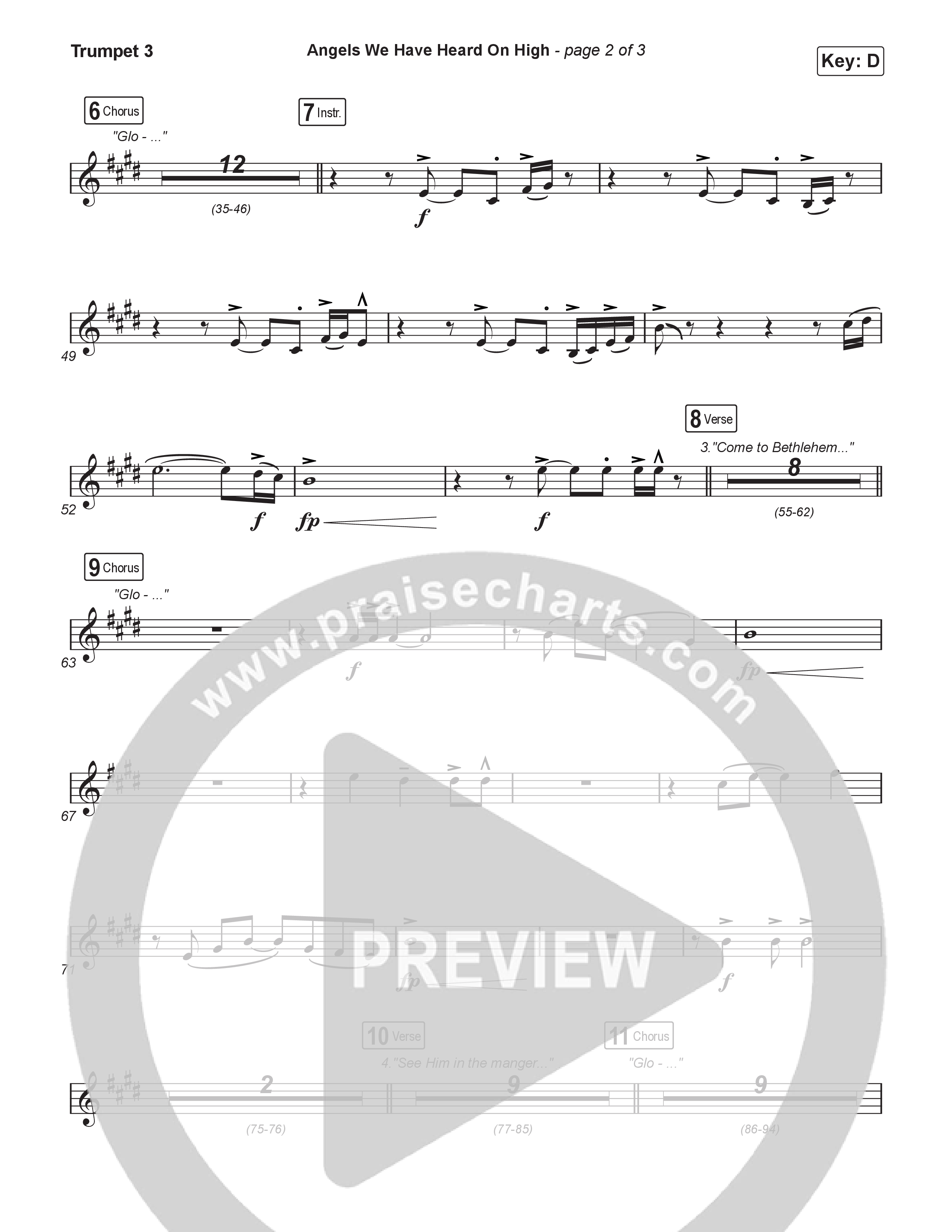 Angels We Have Heard On High (Choral/SATB) Trumpet 3 (Hannah Kerr / Arr. Travis Cottrell / Orch. Mason Brown)