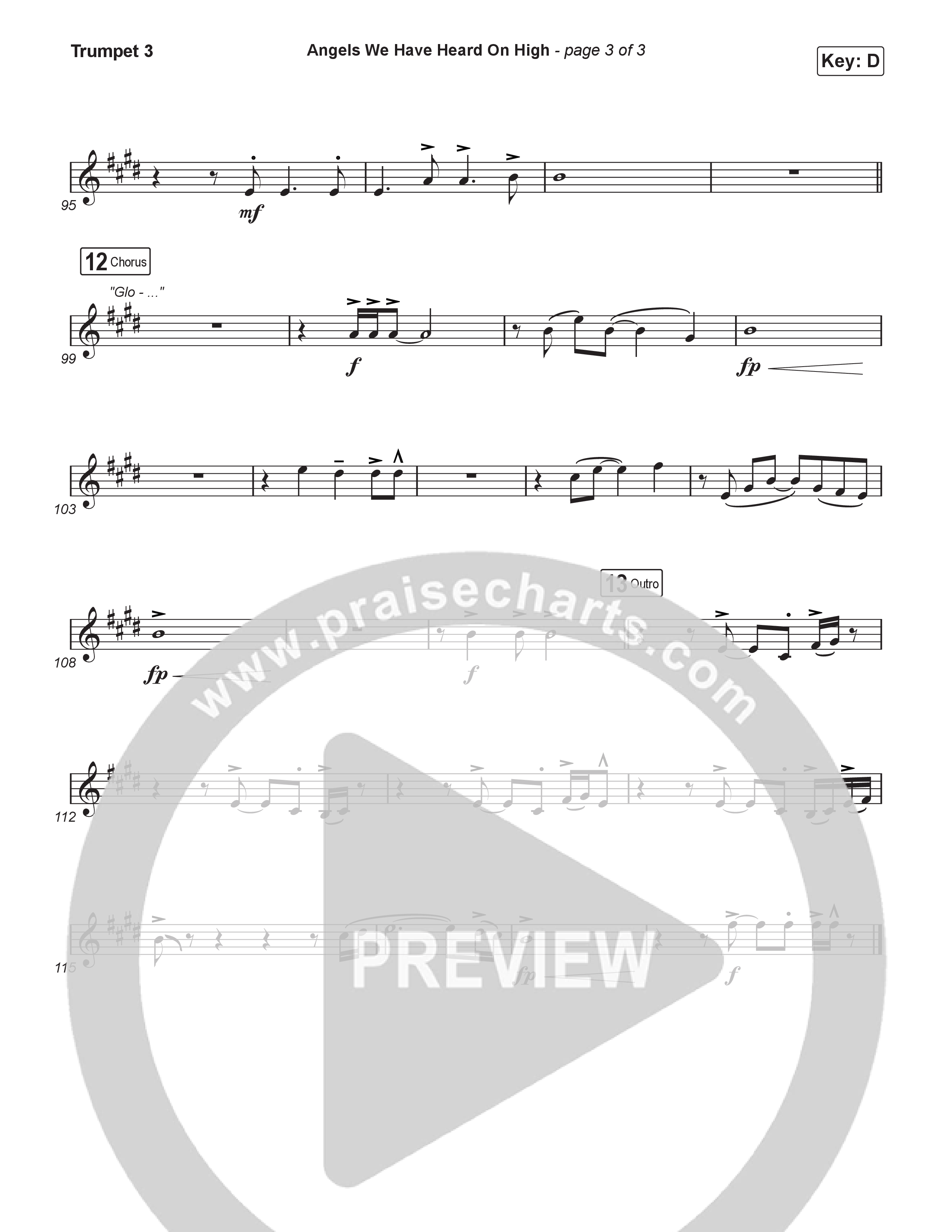 Angels We Have Heard On High (Choral/SATB) Trumpet 3 (Hannah Kerr / Arr. Travis Cottrell / Orch. Mason Brown)