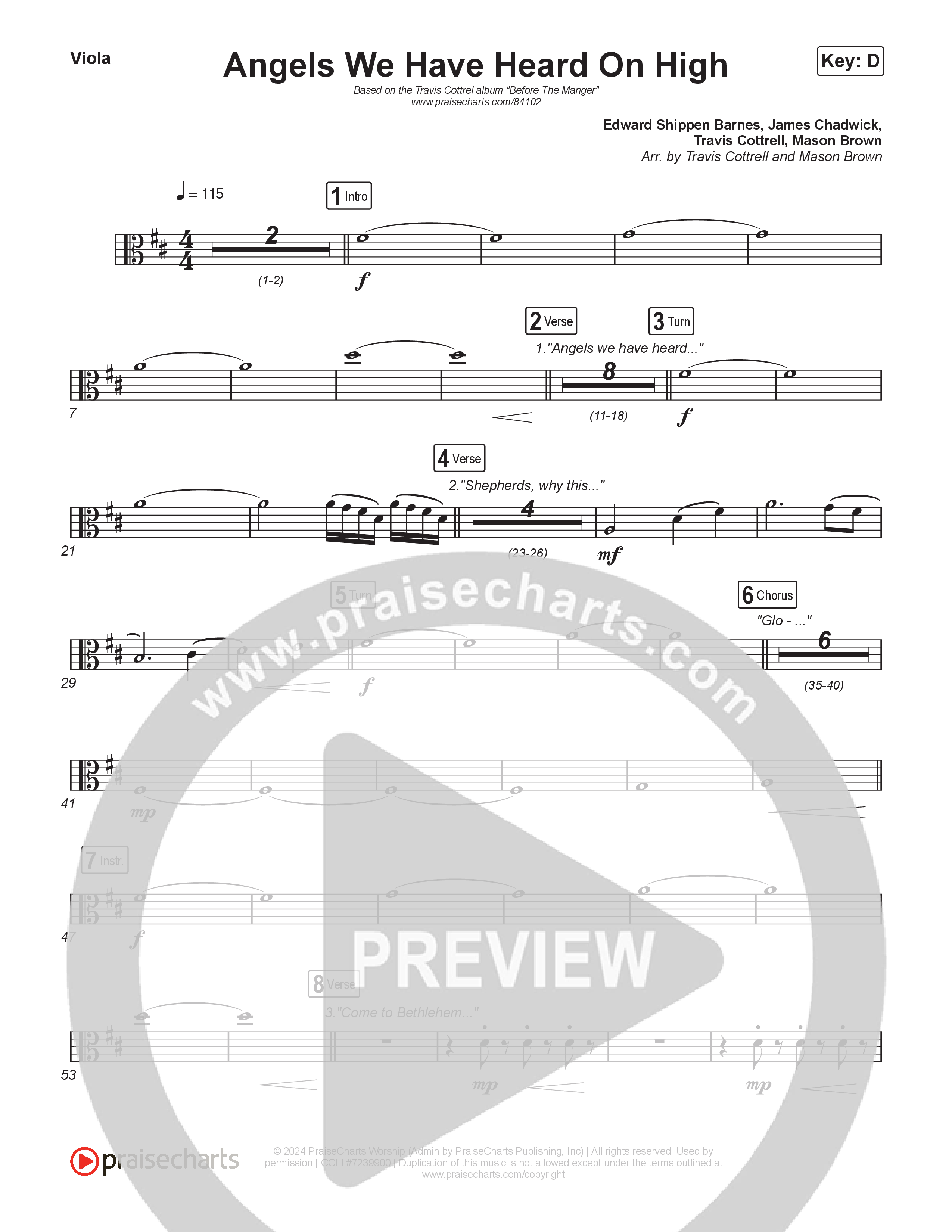 Angels We Have Heard On High (Choral/SATB) Viola (Hannah Kerr / Arr. Travis Cottrell / Orch. Mason Brown)