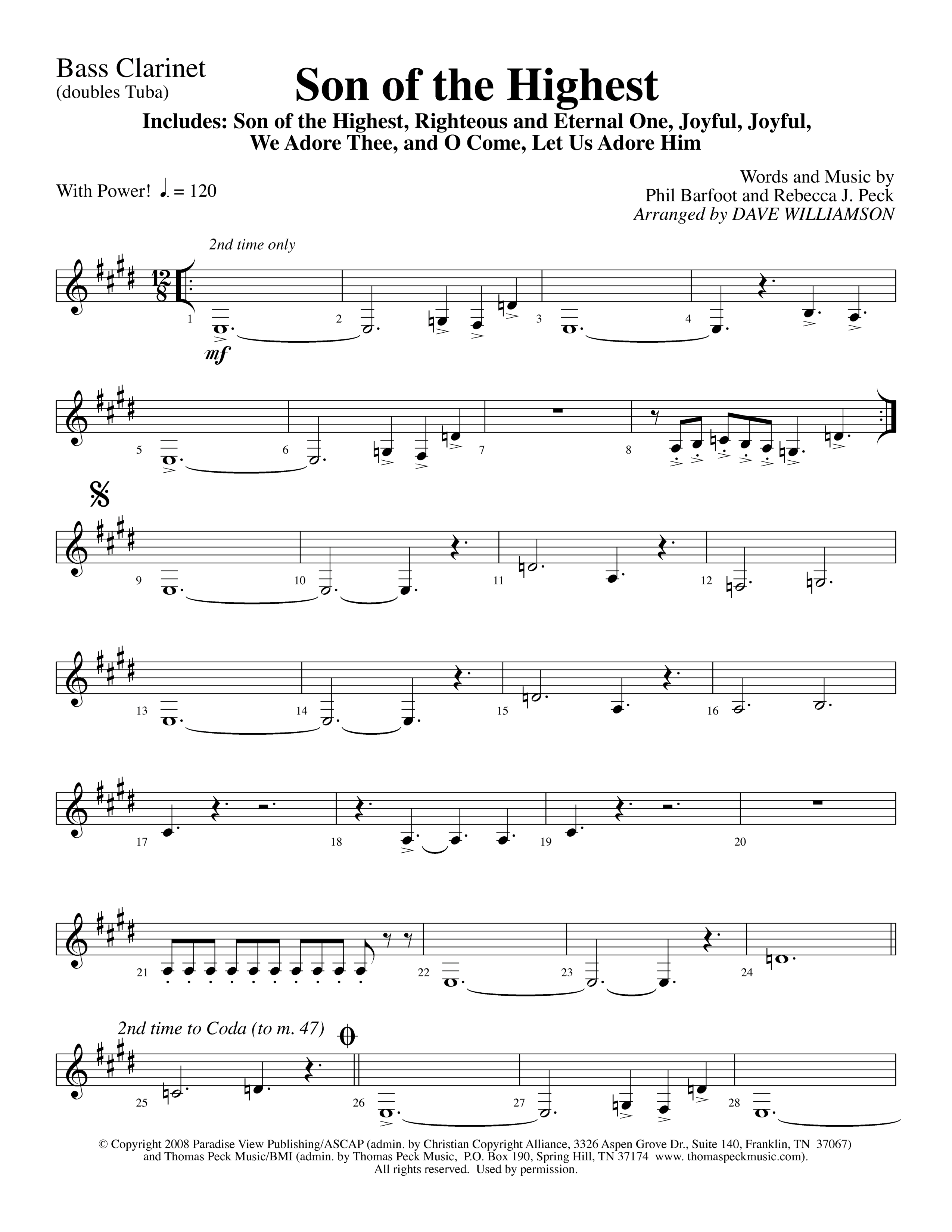 Son Of The Highest (with Righteous And Eternal One, Joyful Joyful We Adore Thee, O Come Let Us Adore (Choral Anthem SATB) Bass Clarinet (Lifeway Choral / Arr. Dave Williamson)