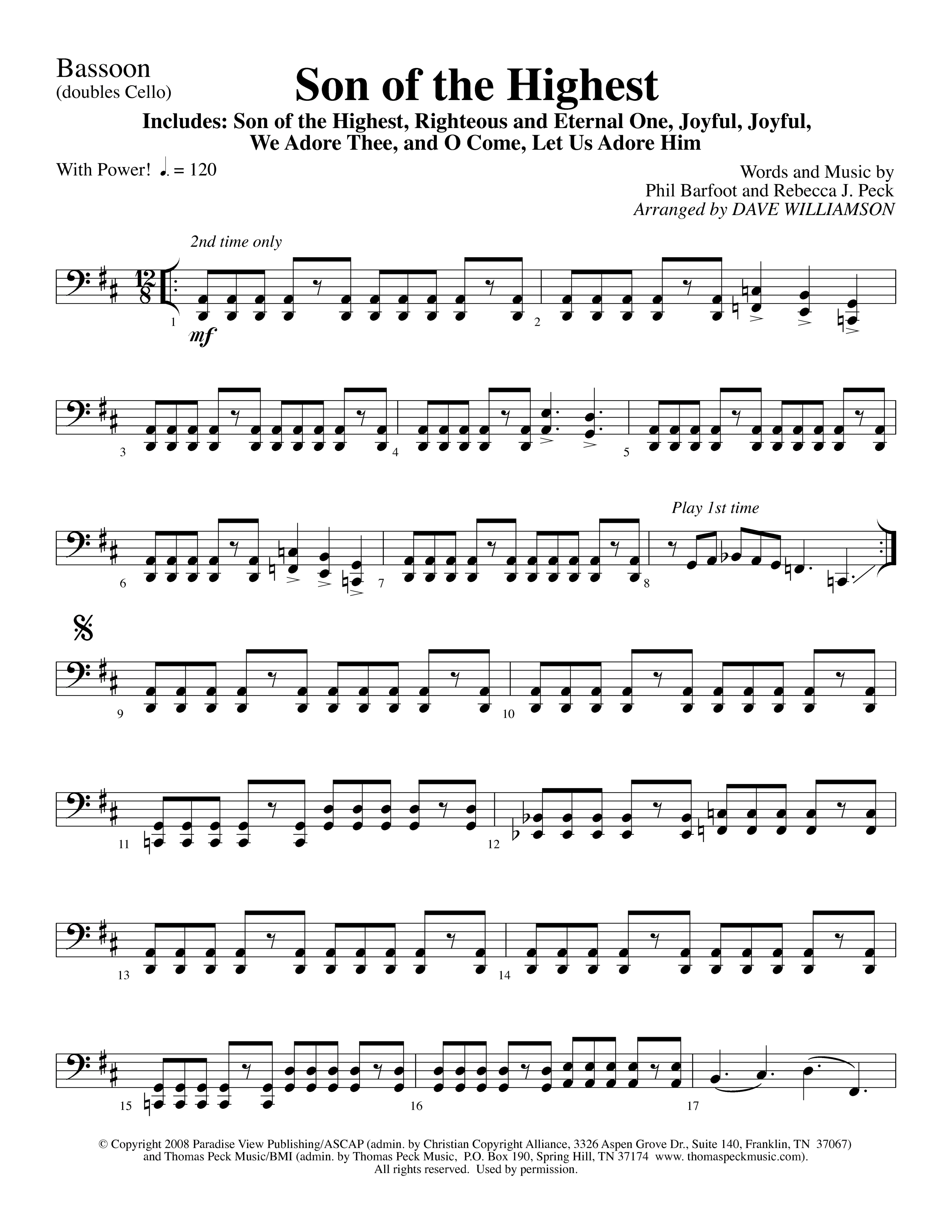 Son Of The Highest (with Righteous And Eternal One, Joyful Joyful We Adore Thee, O Come Let Us Adore (Choral Anthem SATB) Bassoon (Lifeway Choral / Arr. Dave Williamson)