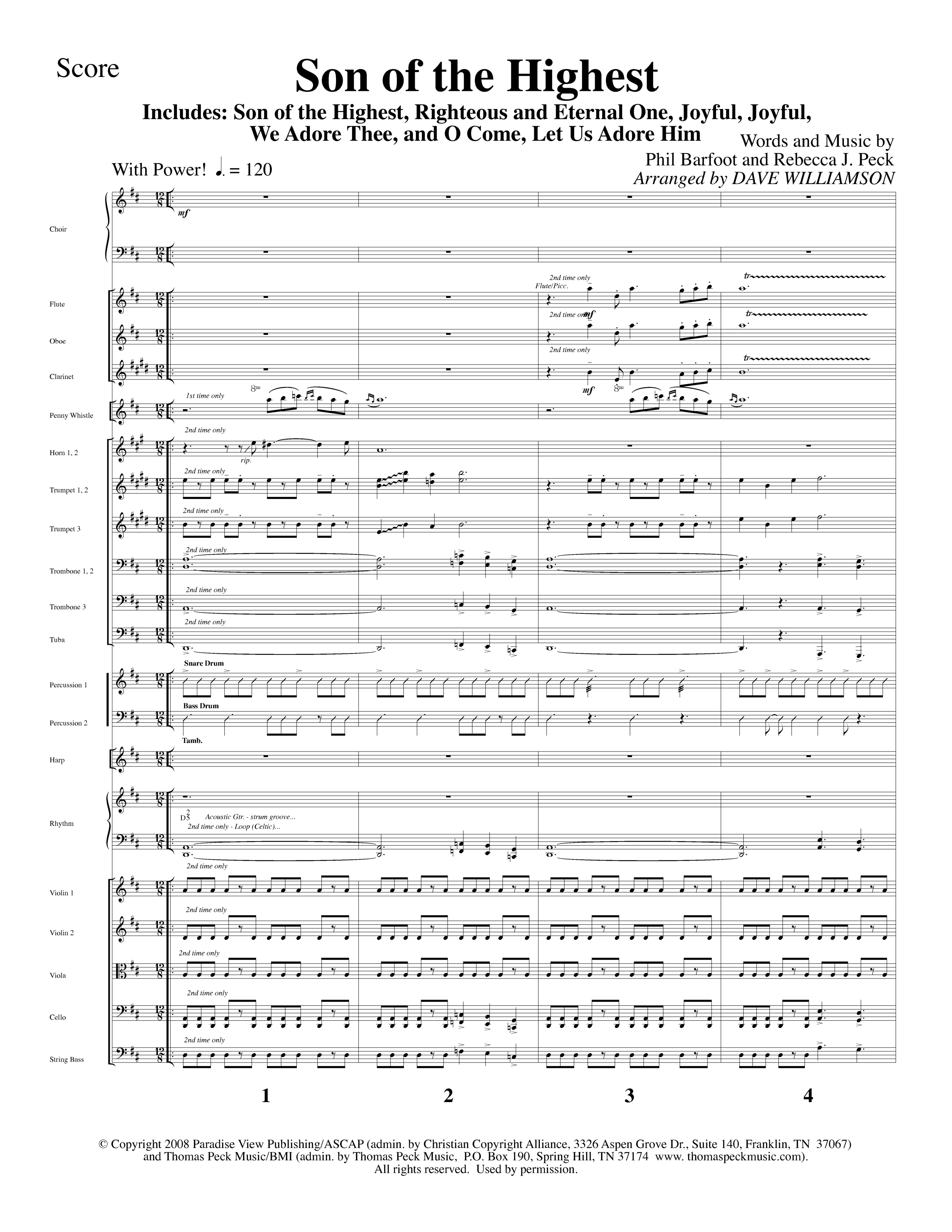 Son Of The Highest (with Righteous And Eternal One, Joyful Joyful We Adore Thee, O Come Let Us Adore (Choral Anthem SATB) Orchestration (Lifeway Choral / Arr. Dave Williamson)