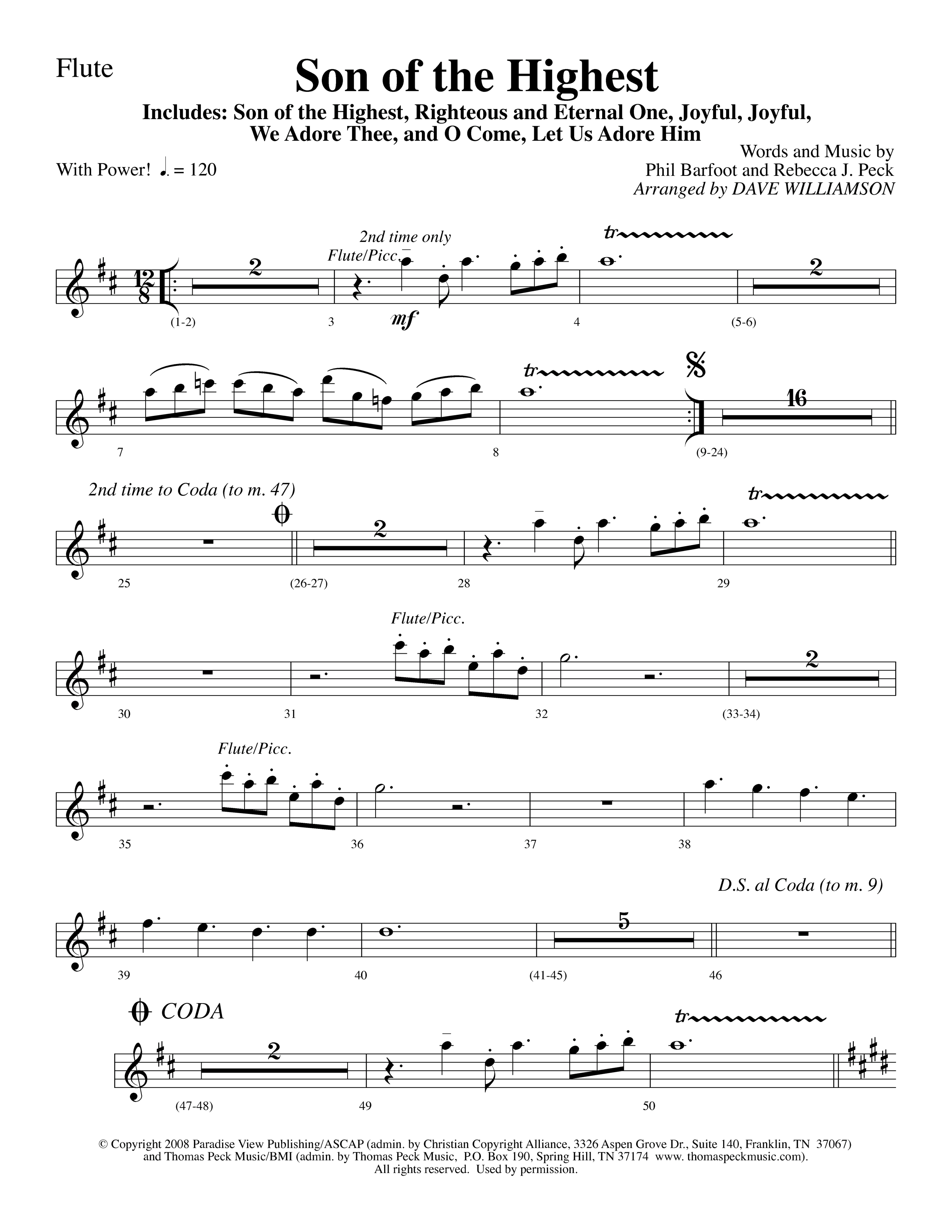 Son Of The Highest (with Righteous And Eternal One, Joyful Joyful We Adore Thee, O Come Let Us Adore (Choral Anthem SATB) Flute (Lifeway Choral / Arr. Dave Williamson)