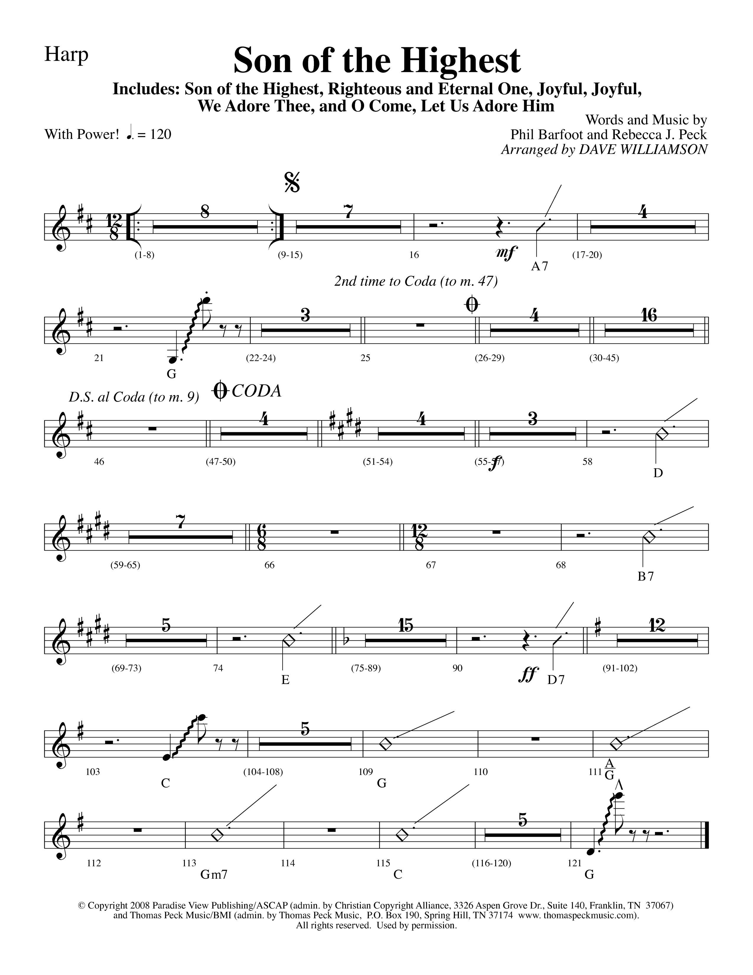Son Of The Highest (with Righteous And Eternal One, Joyful Joyful We Adore Thee, O Come Let Us Adore (Choral Anthem SATB) Harp (Lifeway Choral / Arr. Dave Williamson)