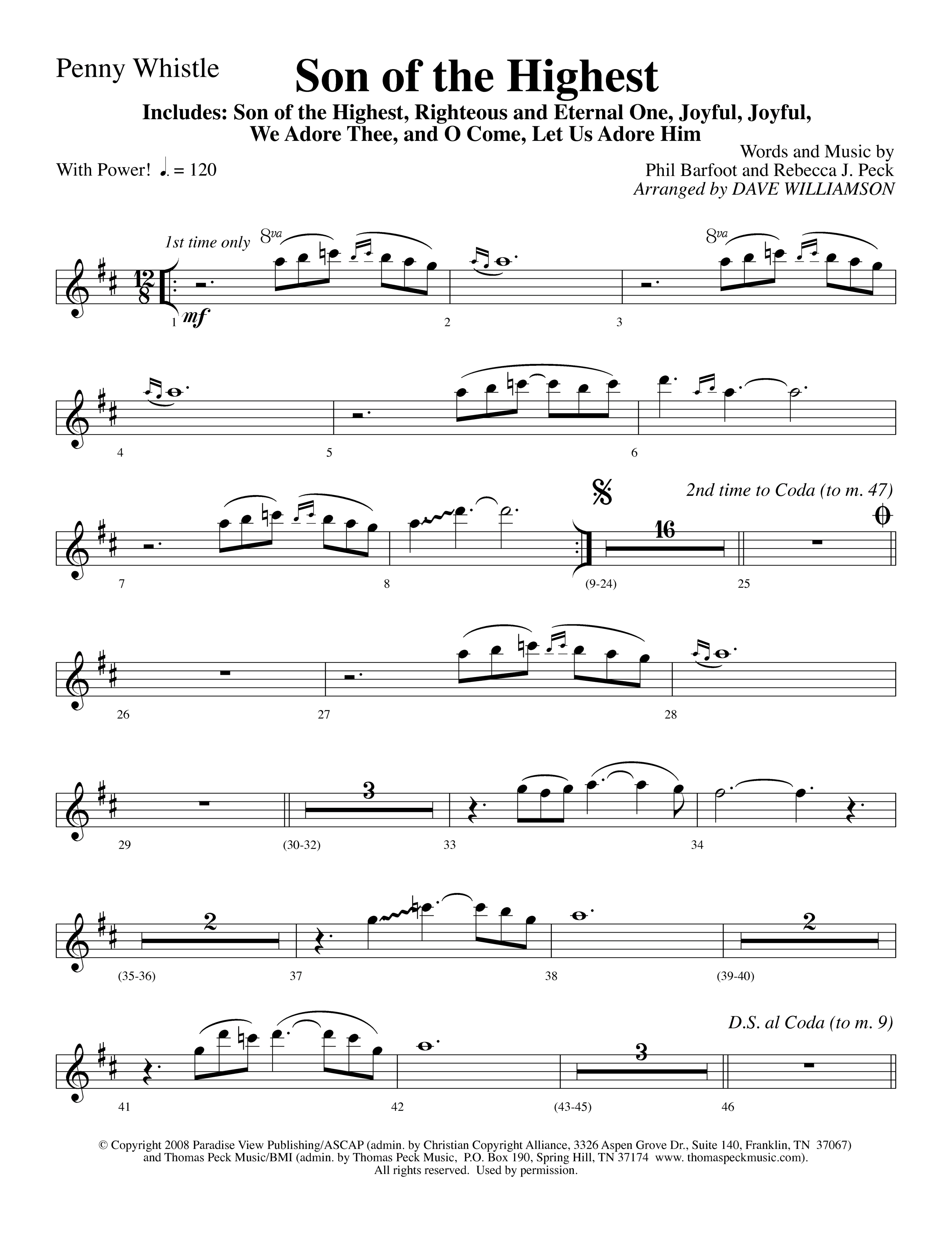 Son Of The Highest (with Righteous And Eternal One, Joyful Joyful We Adore Thee, O Come Let Us Adore (Choral Anthem SATB) Pennywhistle (Lifeway Choral / Arr. Dave Williamson)