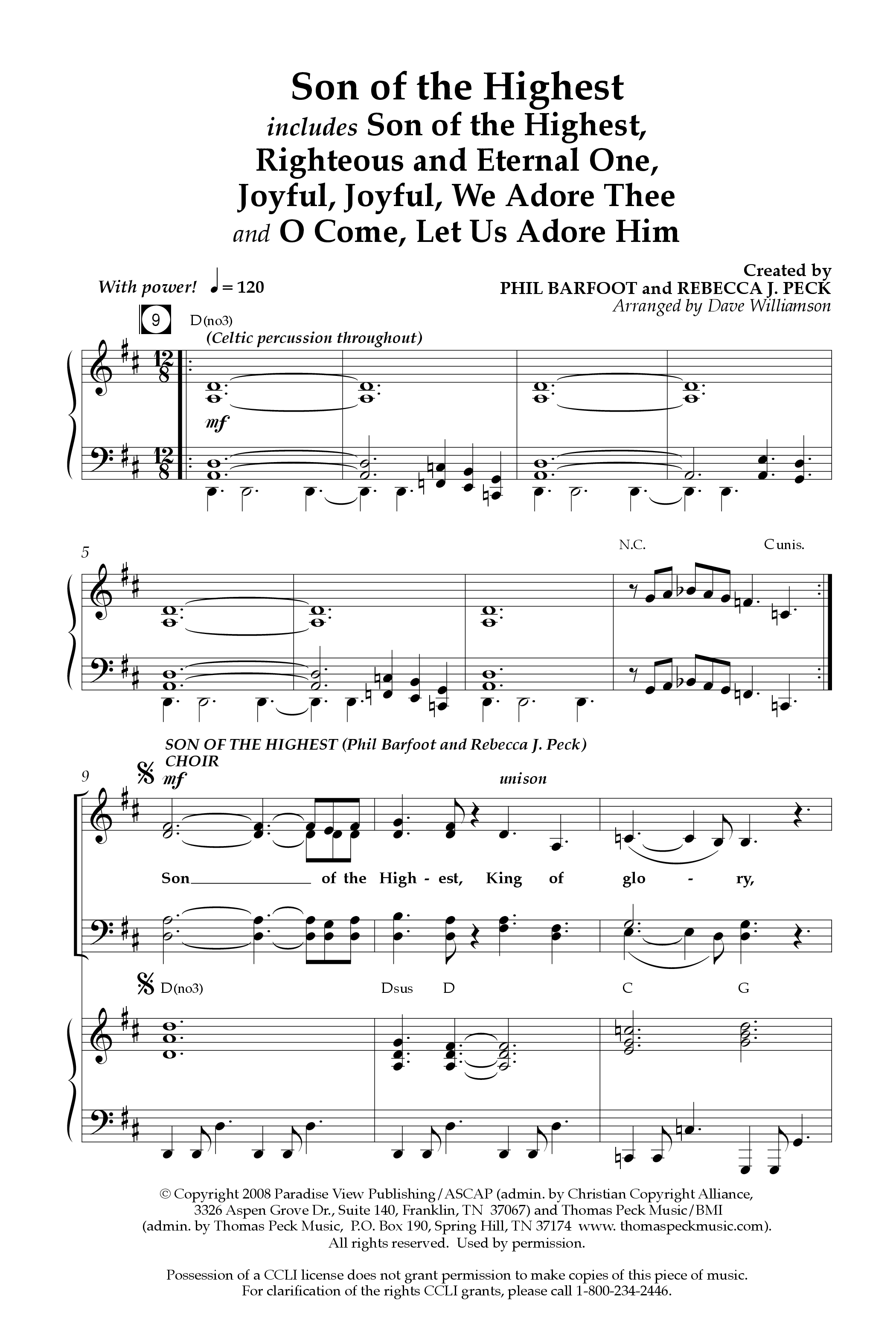 Son Of The Highest (with Righteous And Eternal One, Joyful Joyful We Adore Thee, O Come Let Us Adore (Choral Anthem SATB) Anthem (SATB/Piano) (Lifeway Choral / Arr. Dave Williamson)