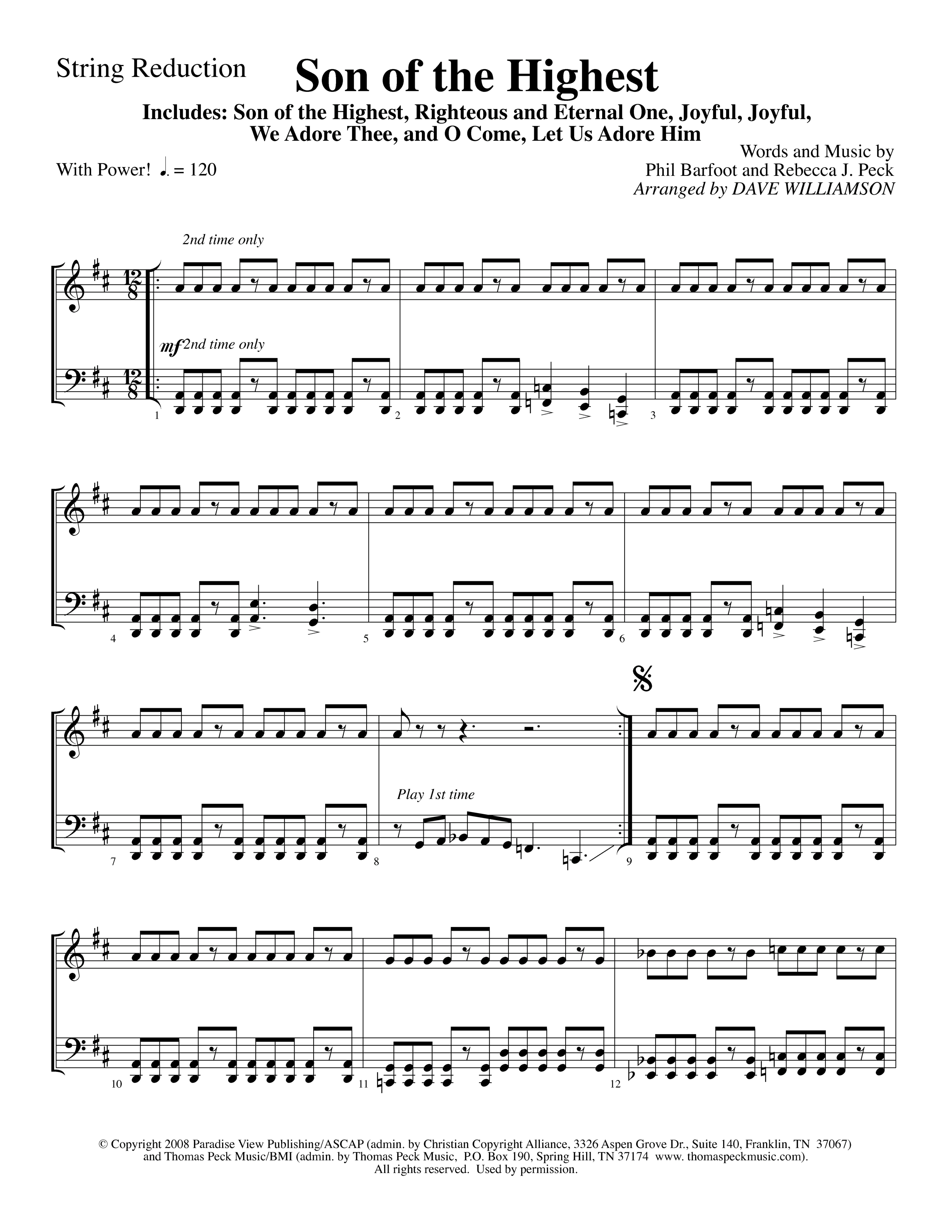 Son Of The Highest (with Righteous And Eternal One, Joyful Joyful We Adore Thee, O Come Let Us Adore (Choral Anthem SATB) String Reduction (Lifeway Choral / Arr. Dave Williamson)