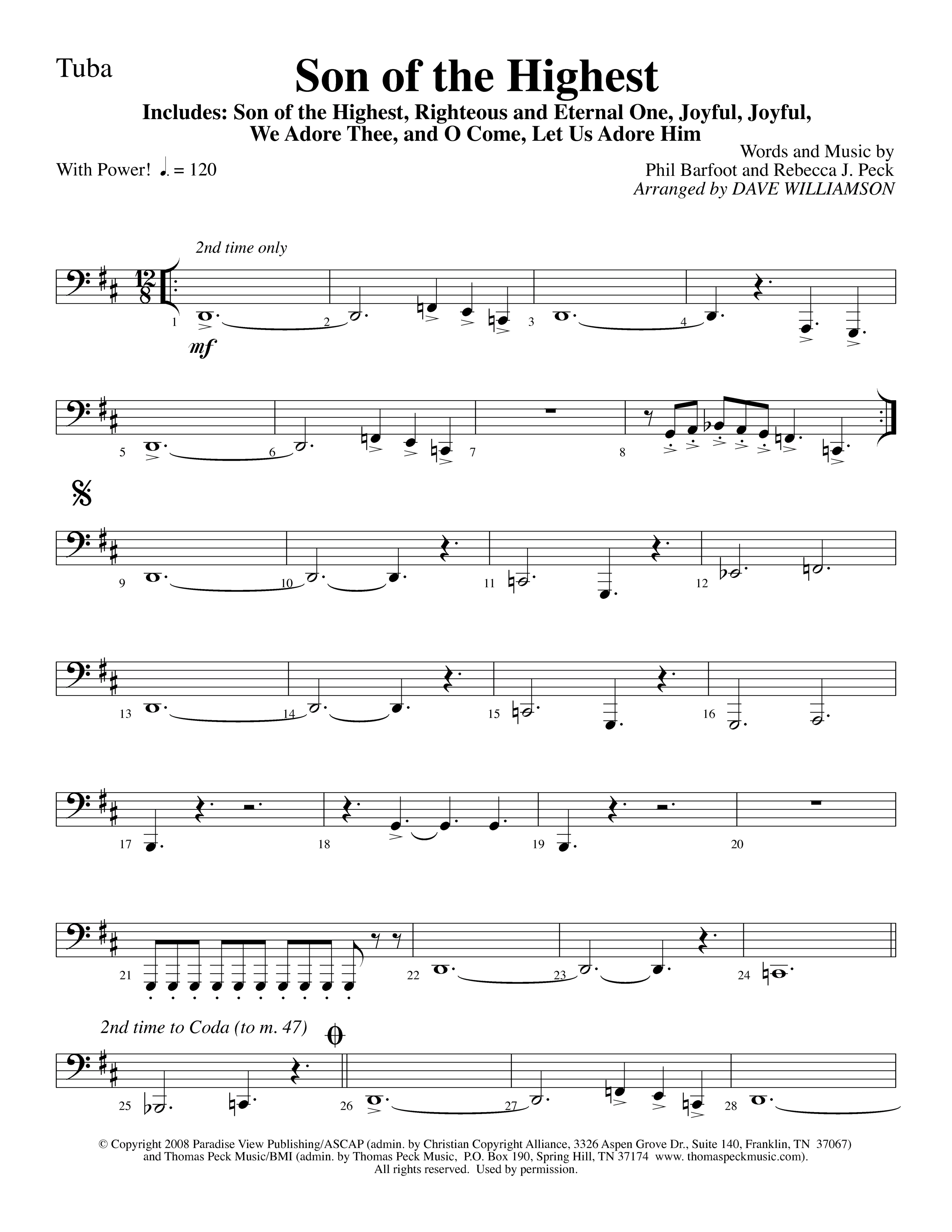 Son Of The Highest (with Righteous And Eternal One, Joyful Joyful We Adore Thee, O Come Let Us Adore (Choral Anthem SATB) Tuba (Lifeway Choral / Arr. Dave Williamson)