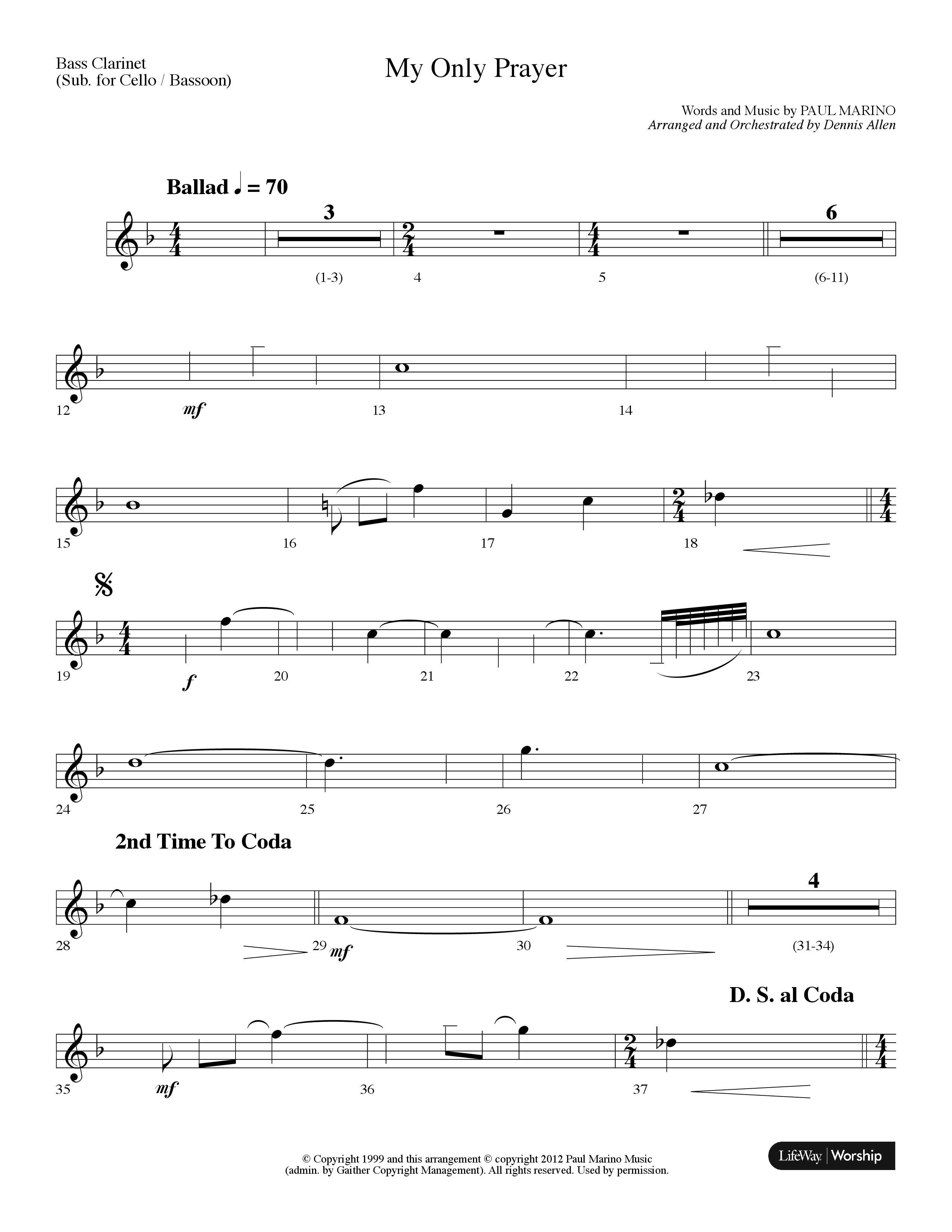 My Only Prayer (Choral Anthem SATB) Bass Clarinet (Lifeway Choral / Arr. Dennis Allen)