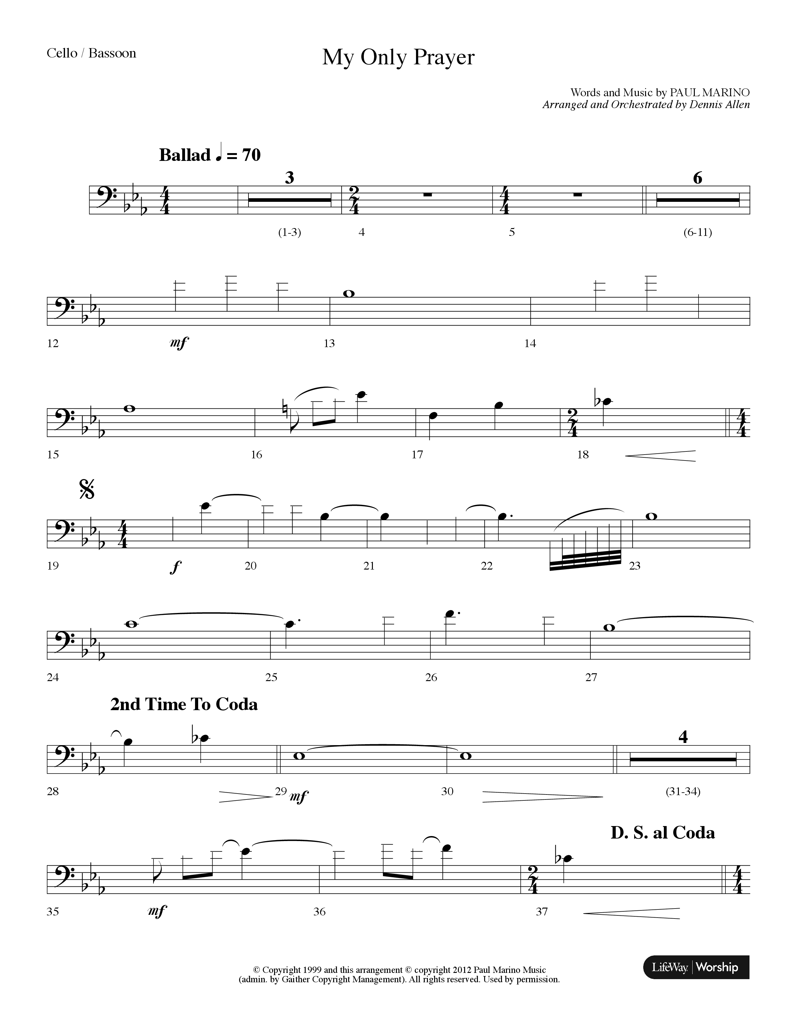 My Only Prayer (Choral Anthem SATB) Cello (Lifeway Choral / Arr. Dennis Allen)