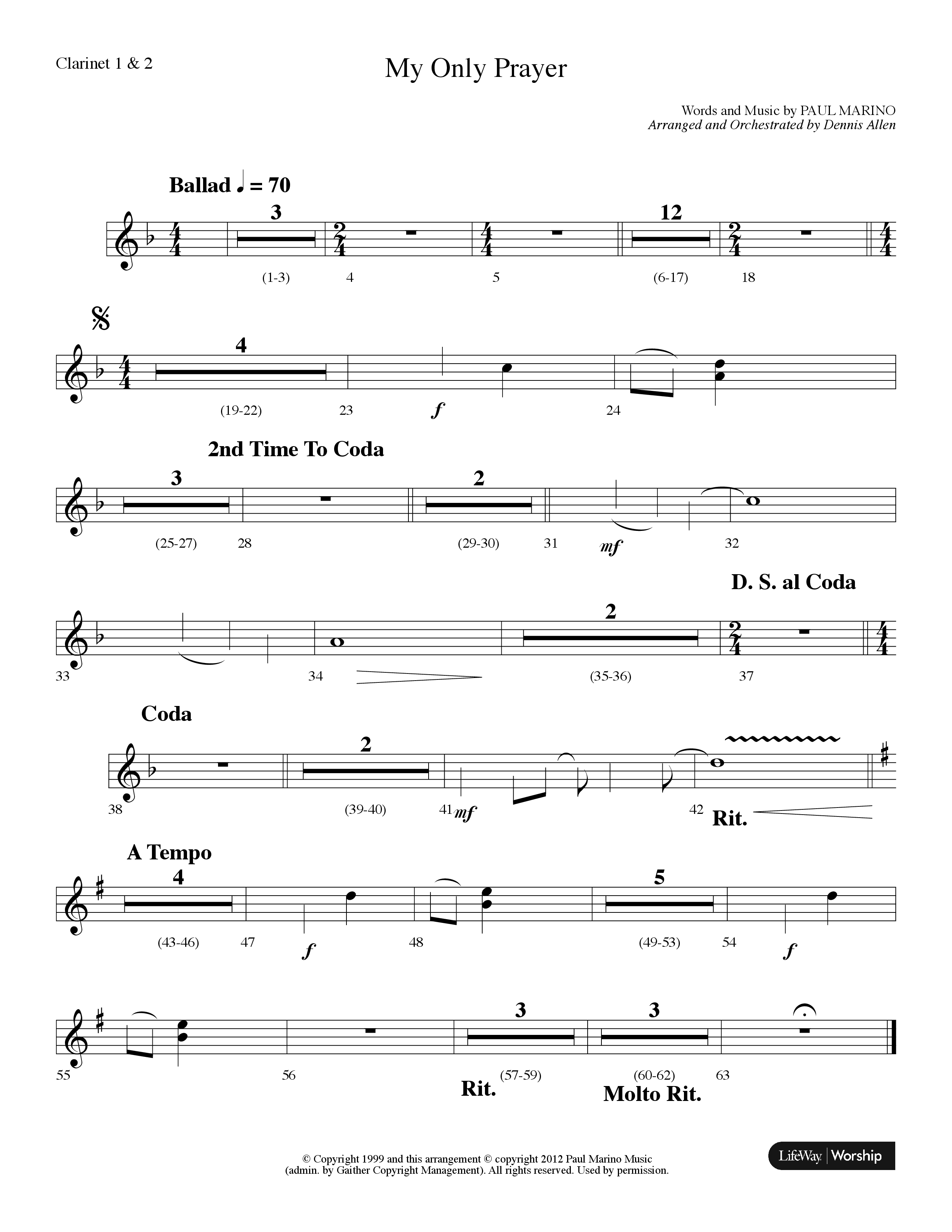 My Only Prayer (Choral Anthem SATB) Clarinet 1/2 (Lifeway Choral / Arr. Dennis Allen)