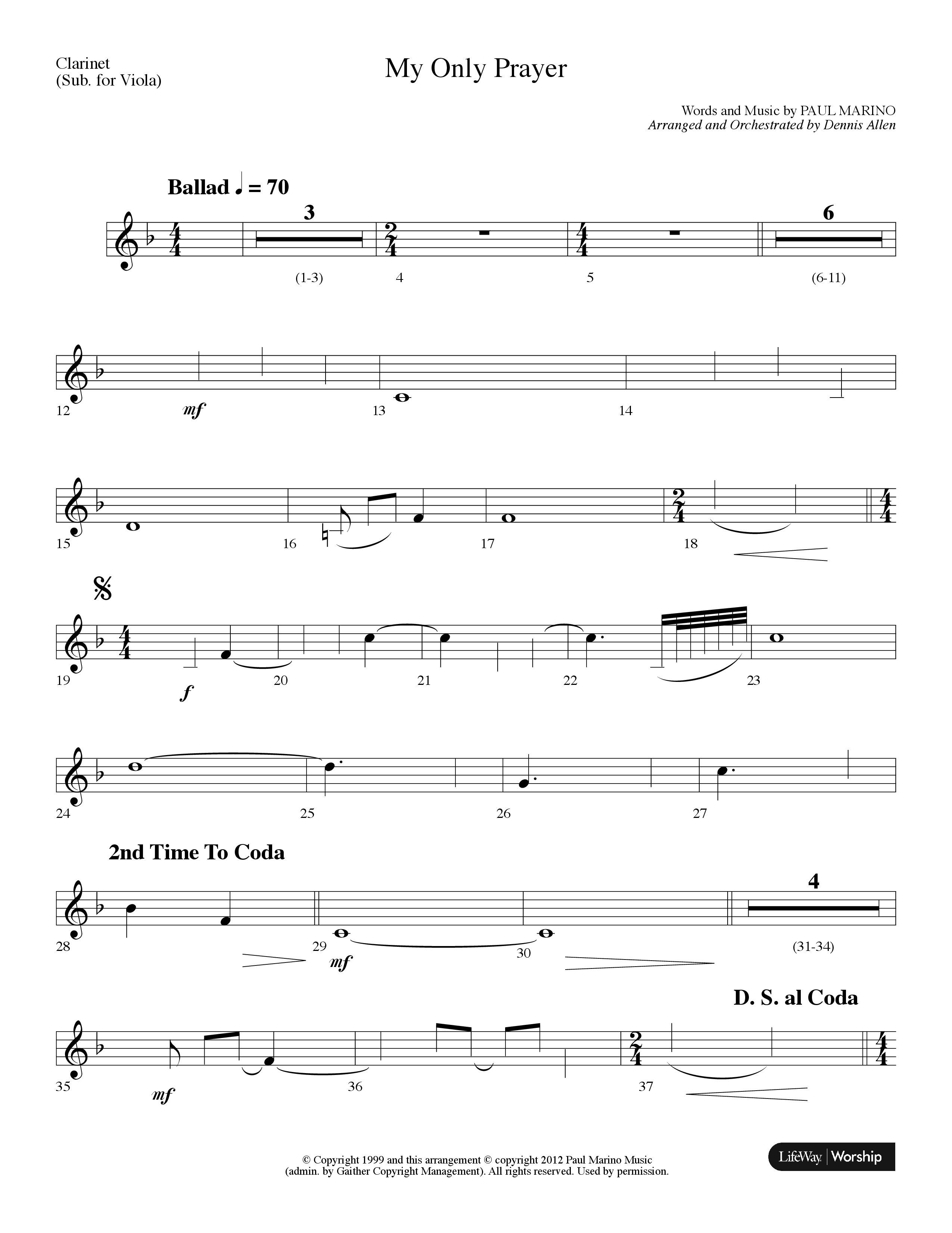 My Only Prayer (Choral Anthem SATB) Clarinet (Lifeway Choral / Arr. Dennis Allen)