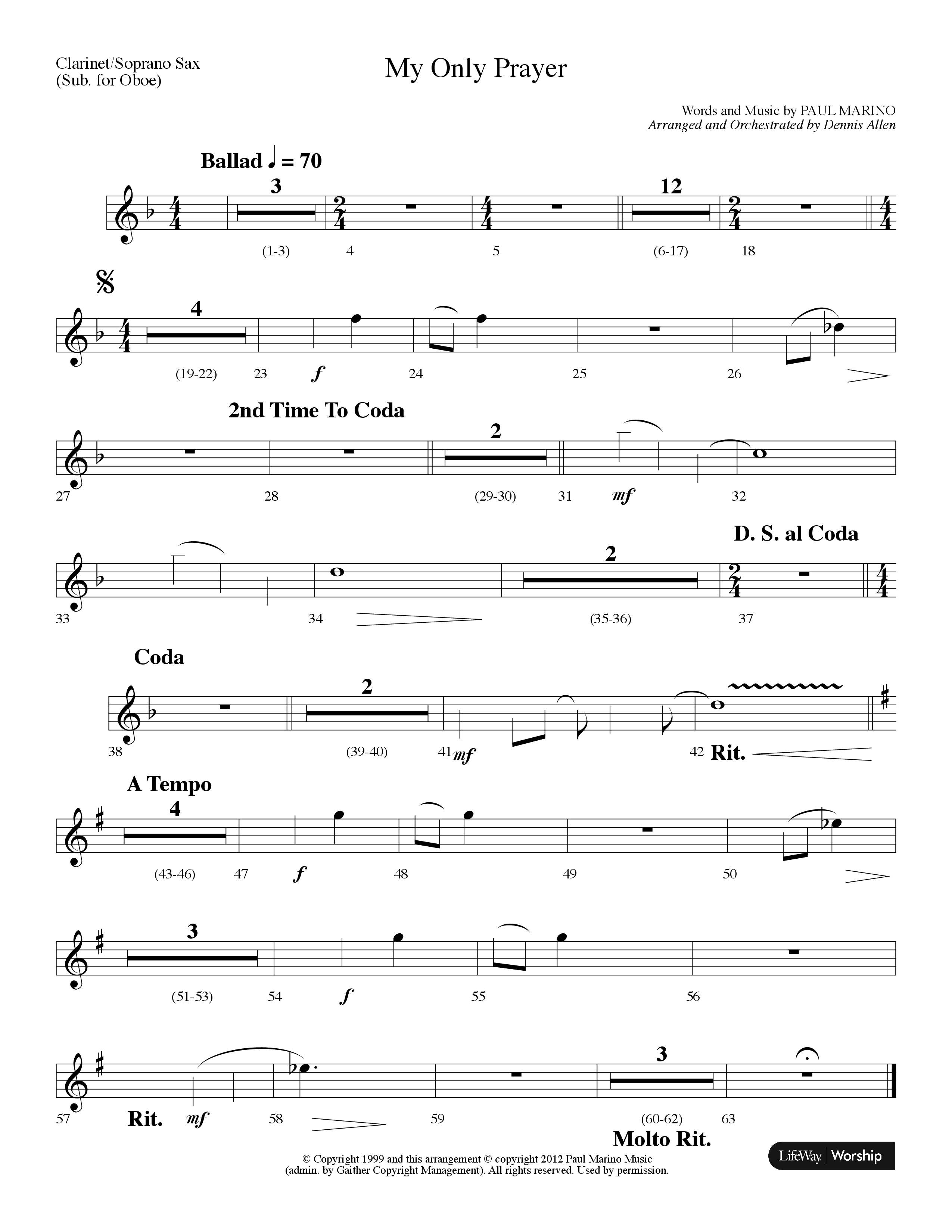 My Only Prayer (Choral Anthem SATB) Clarinet/Soprano Sax (Lifeway Choral / Arr. Dennis Allen)