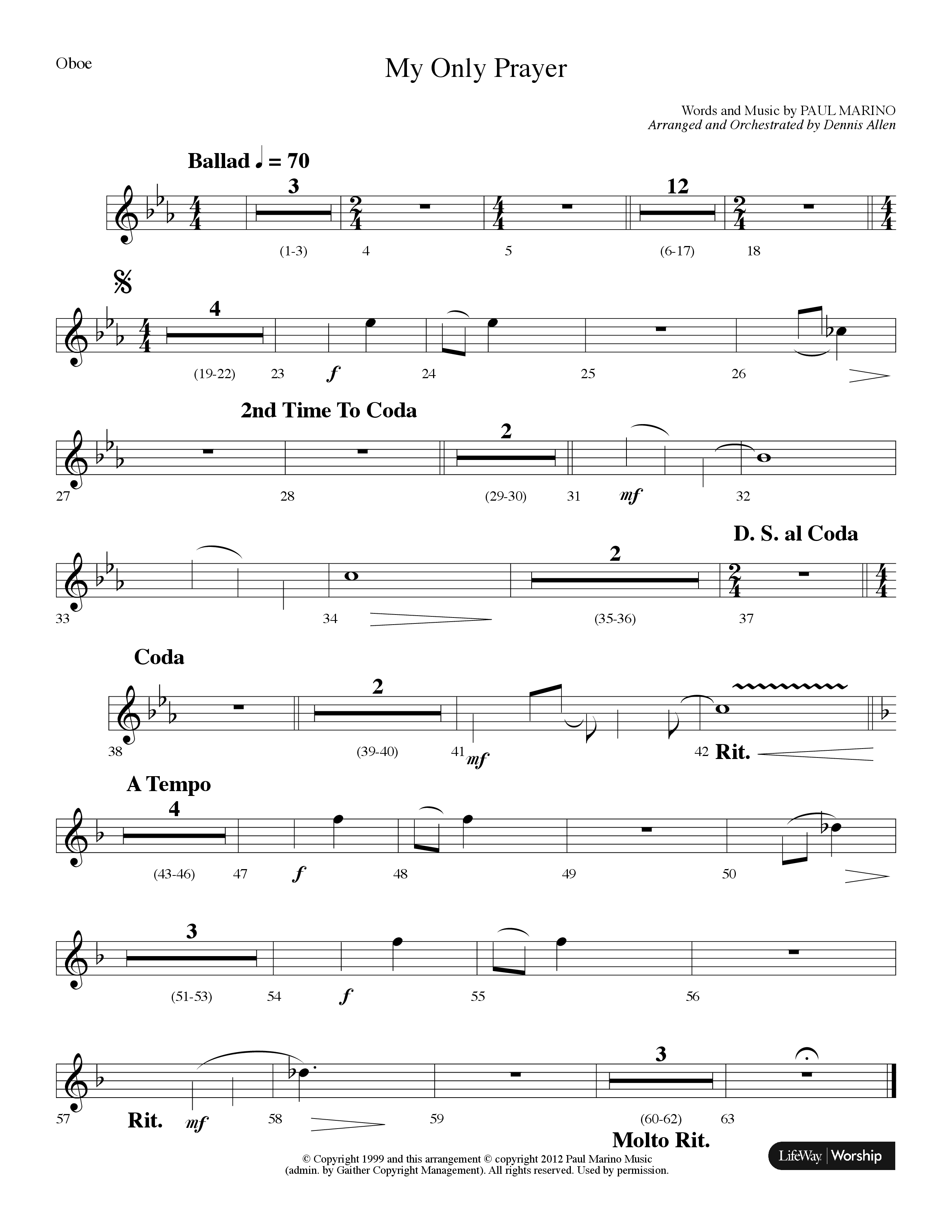 My Only Prayer (Choral Anthem SATB) Oboe (Lifeway Choral / Arr. Dennis Allen)