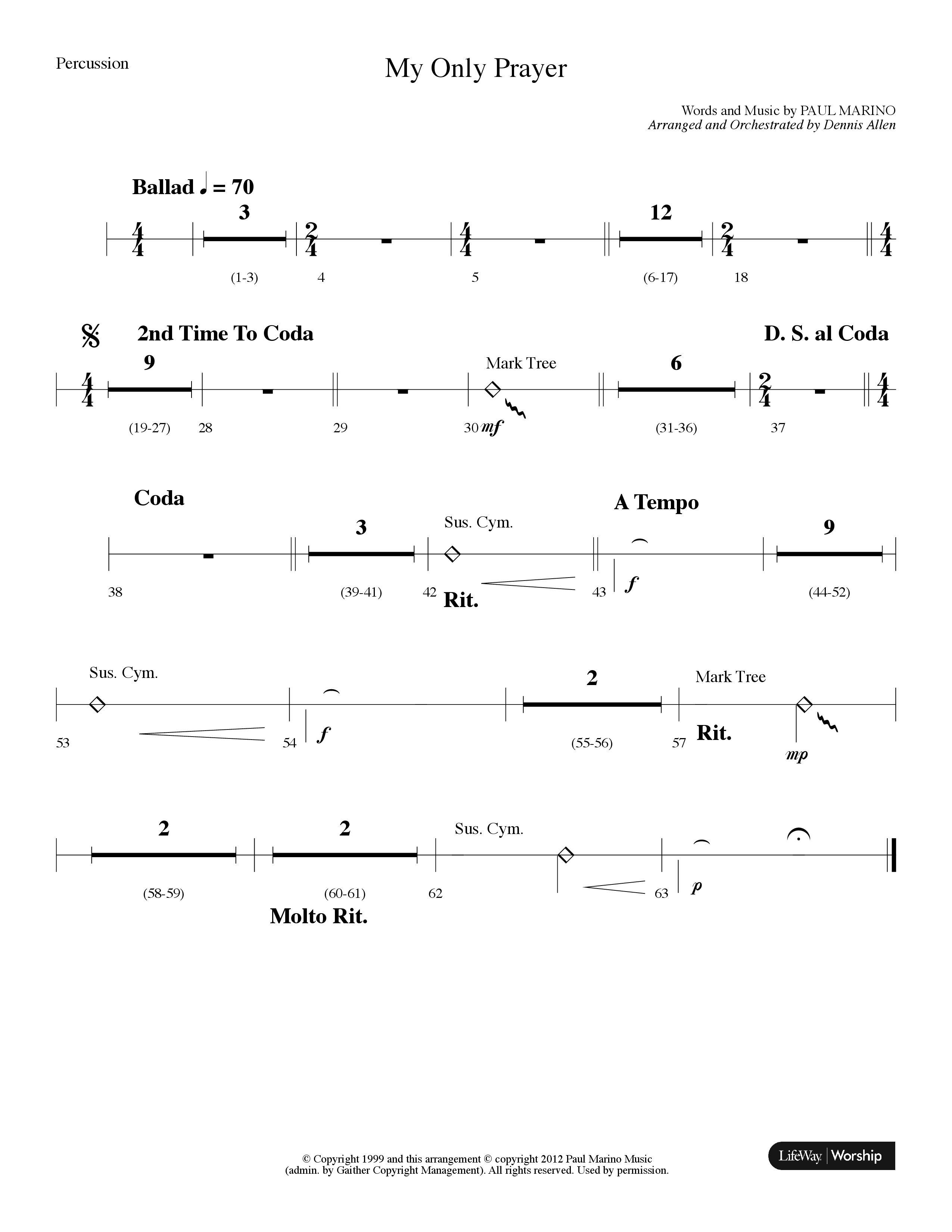 My Only Prayer (Choral Anthem SATB) Percussion (Lifeway Choral / Arr. Dennis Allen)