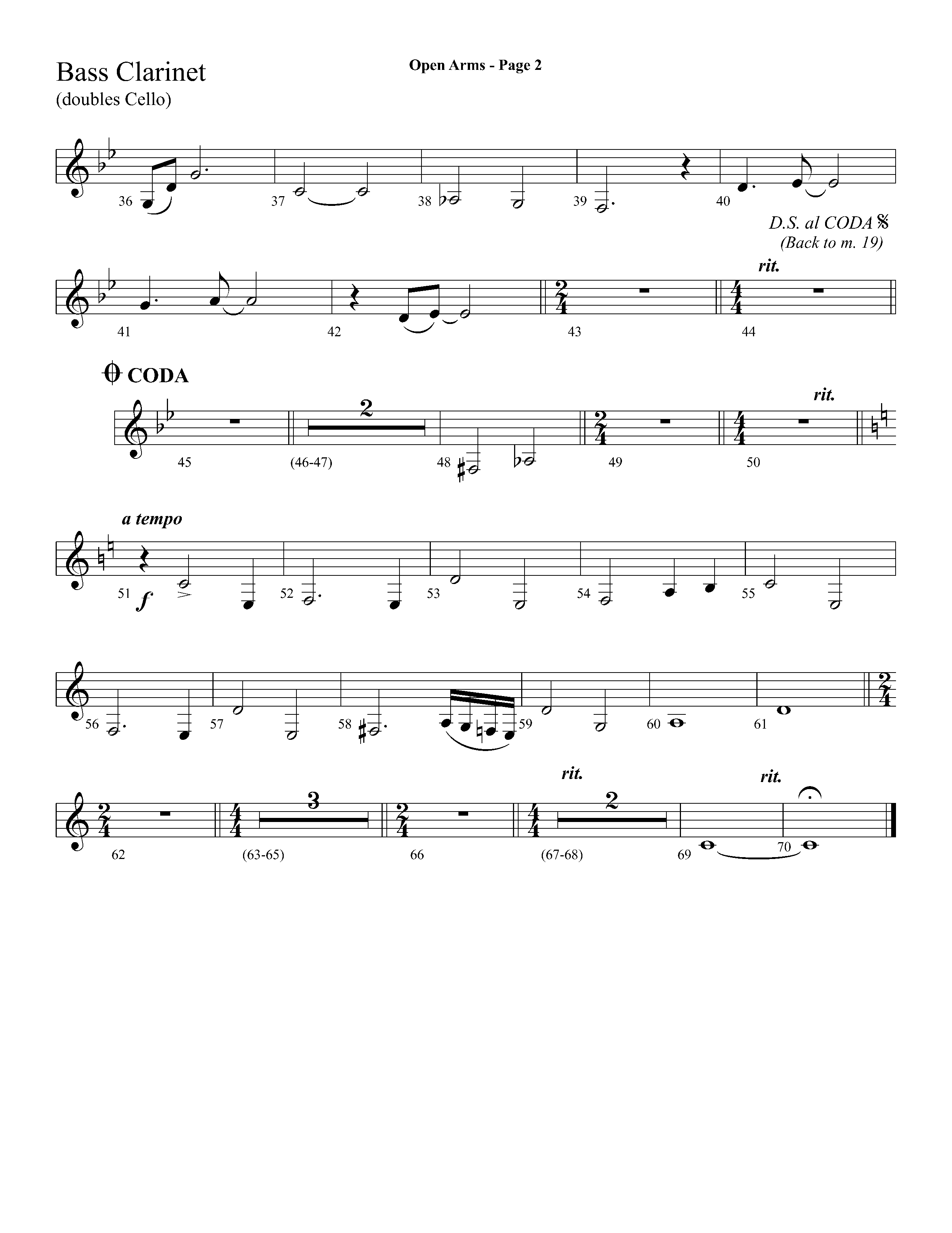 Open Arms (Choral Anthem SATB) Bass Clarinet (Lifeway Choral / Arr. Dave Williamson)